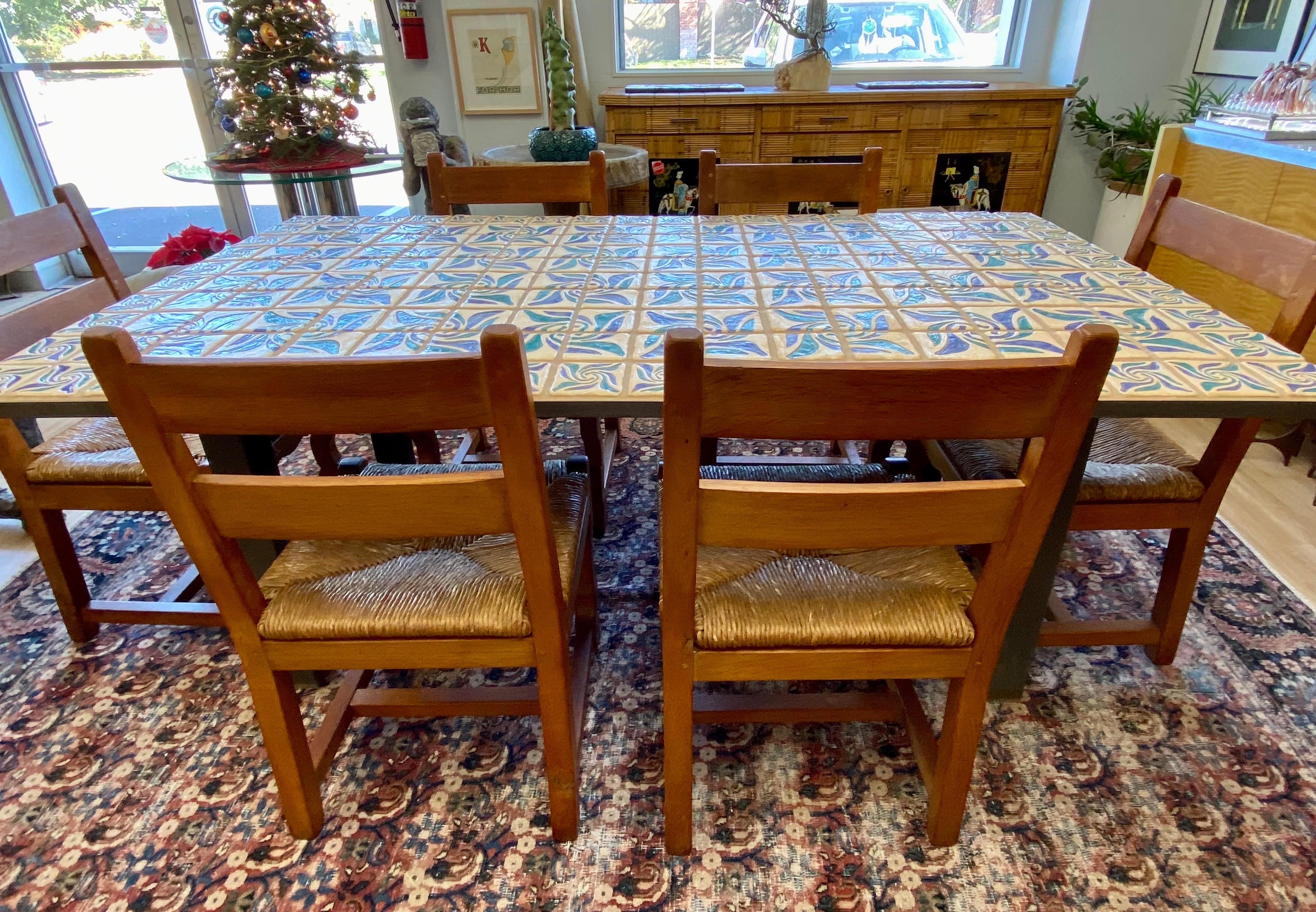 Set of 6 Brutalist Oak and Rush Dining Chairs, Circa 1960s, France For Sale 3