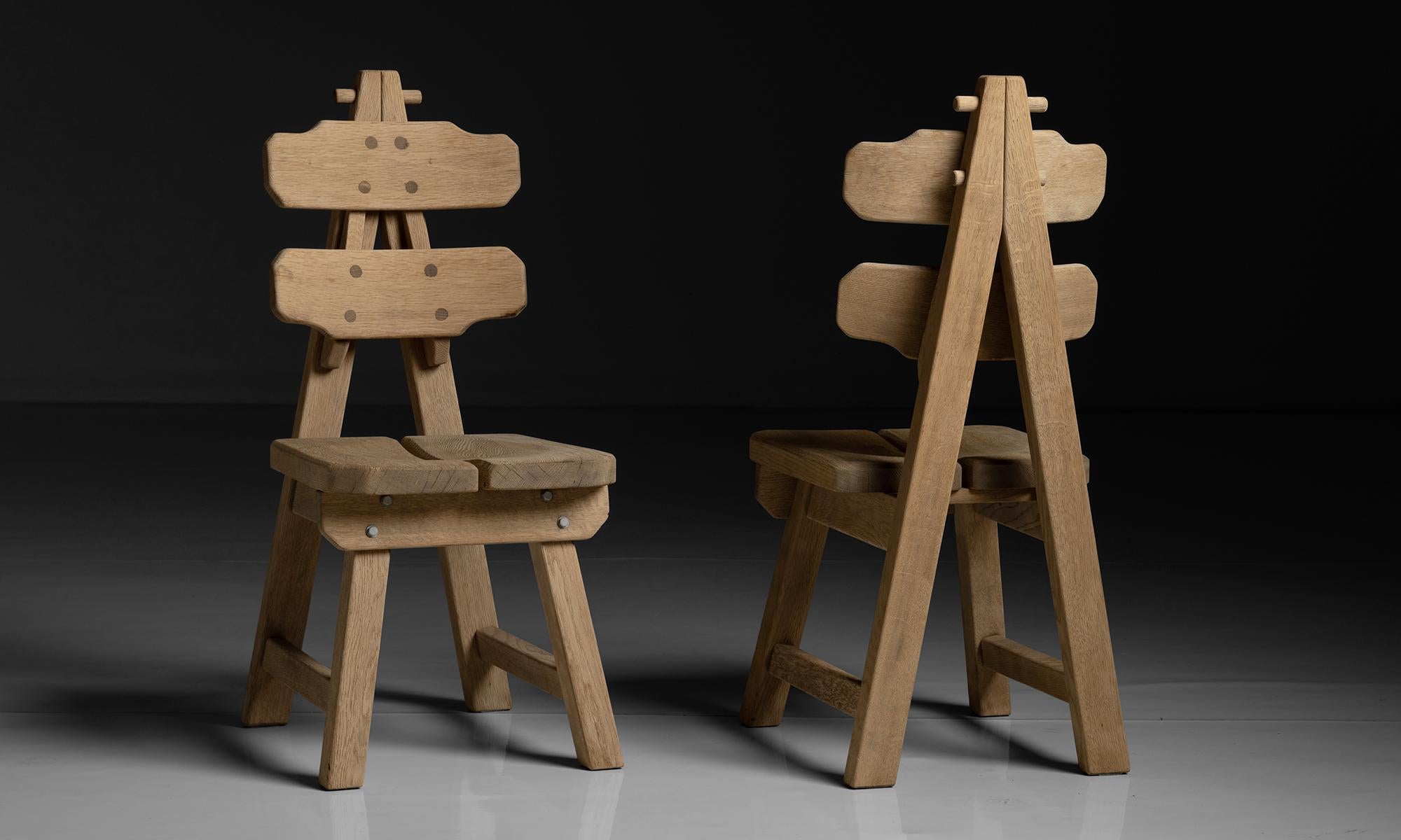 Set of '6' Brutalist Oak Chairs, France, circa 1970 5