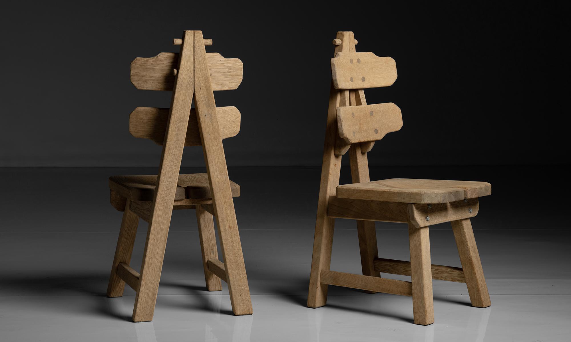Set of '6' Brutalist Oak Chairs, France, circa 1970 4