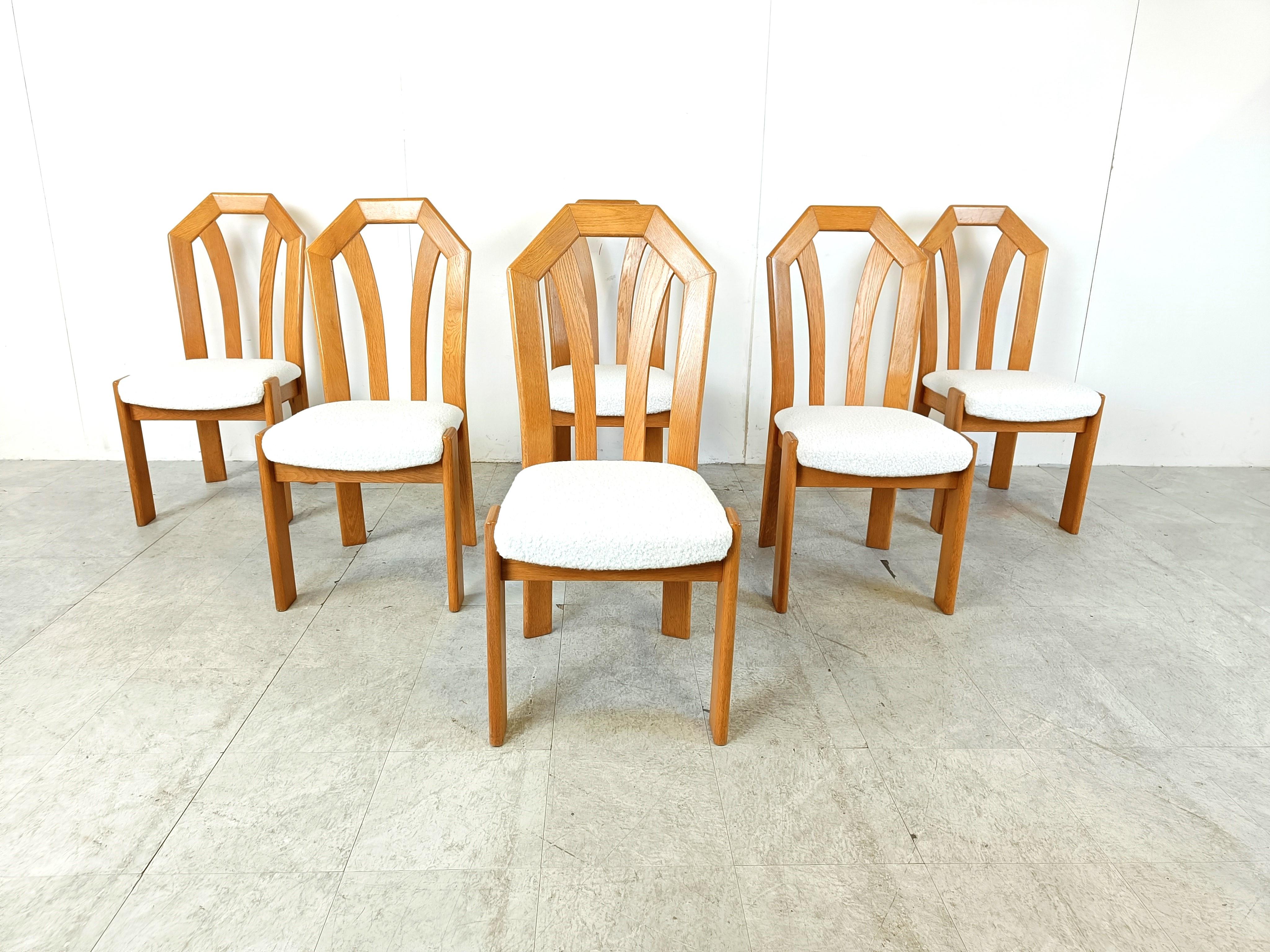 Brutalist Set of 6 brutalist oak dining chairs, 1970s For Sale