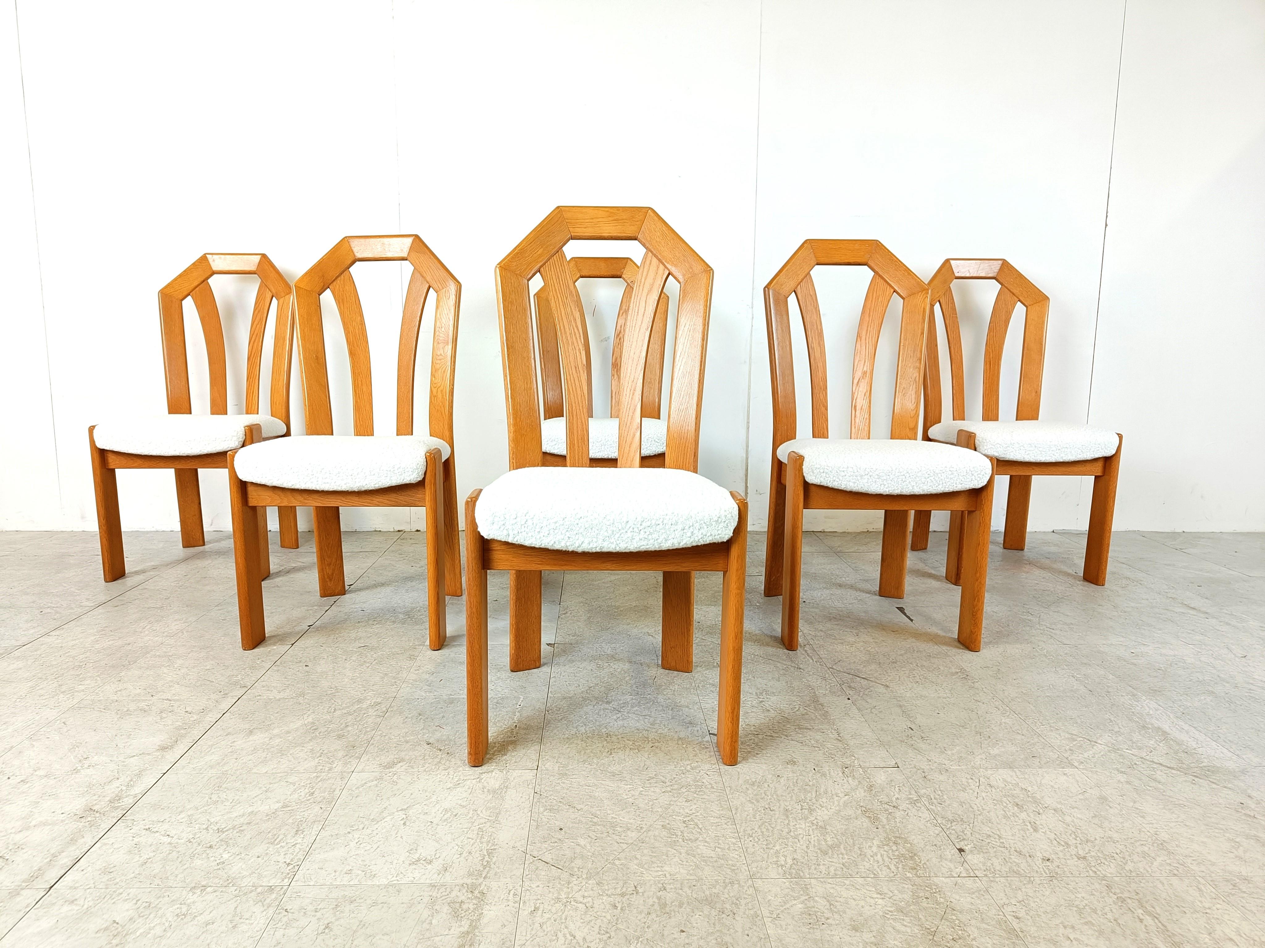 Belgian Set of 6 brutalist oak dining chairs, 1970s For Sale