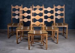 6 brutalistische Eichen-Esszimmerstühle von Henning Kjærnulf, 1960er Jahre