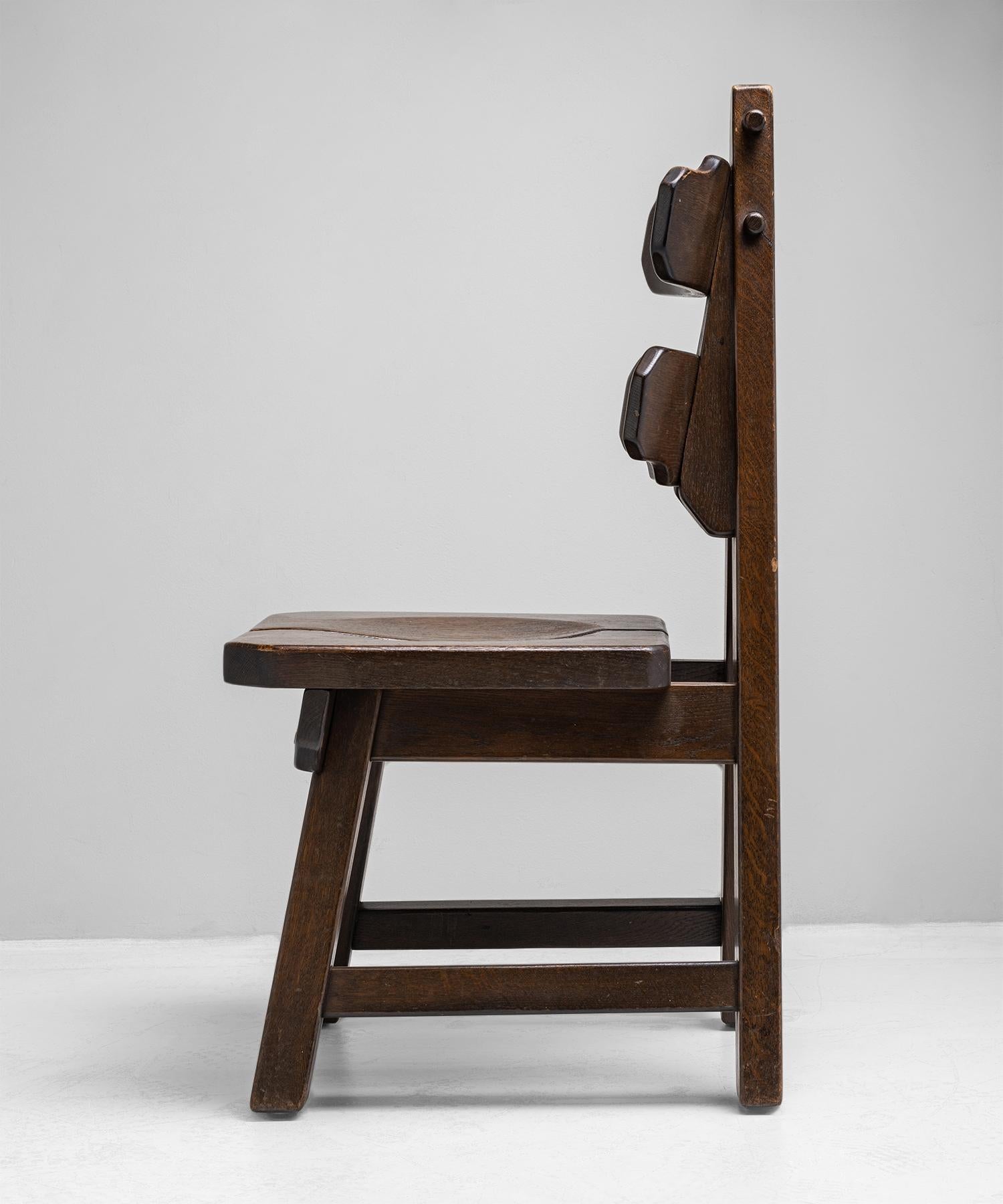Set of '6' Brutalist Oak Dining Chairs, France, circa 1970 1