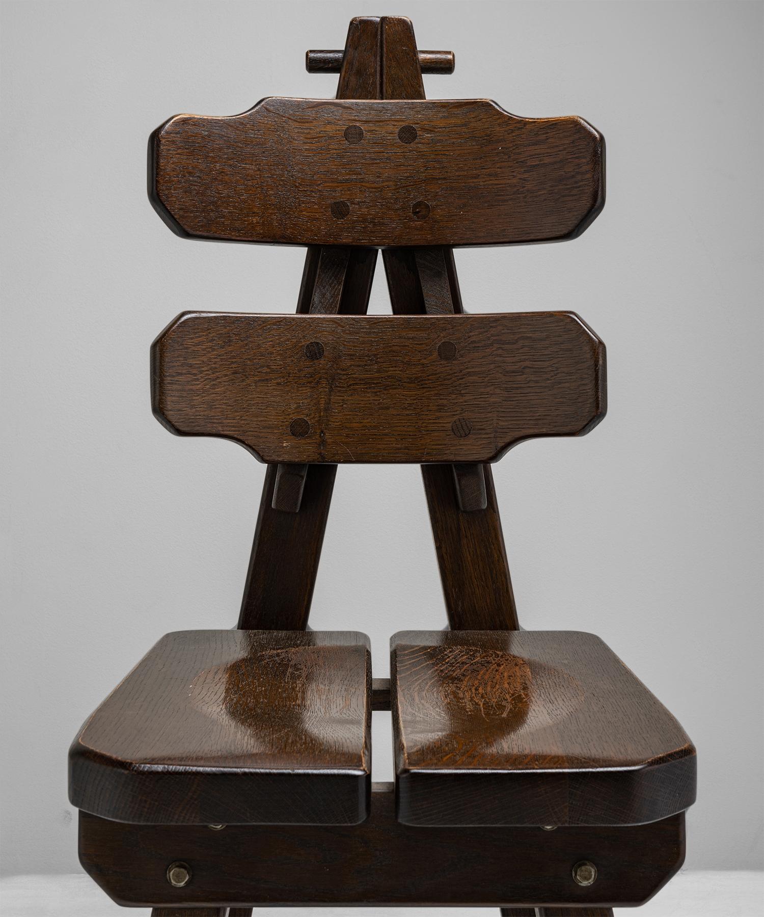 Set of '6' Brutalist Oak Dining Chairs, France, circa 1970 3