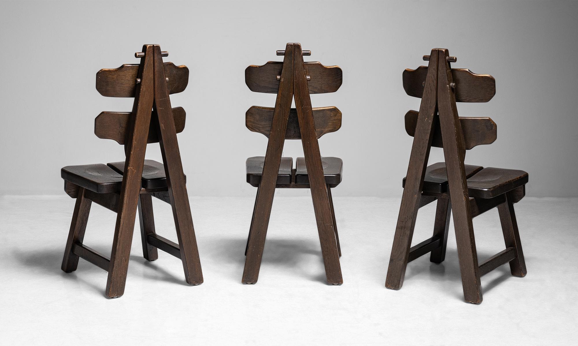 Set of '6' Brutalist Oak Dining Chairs, France, circa 1970 5