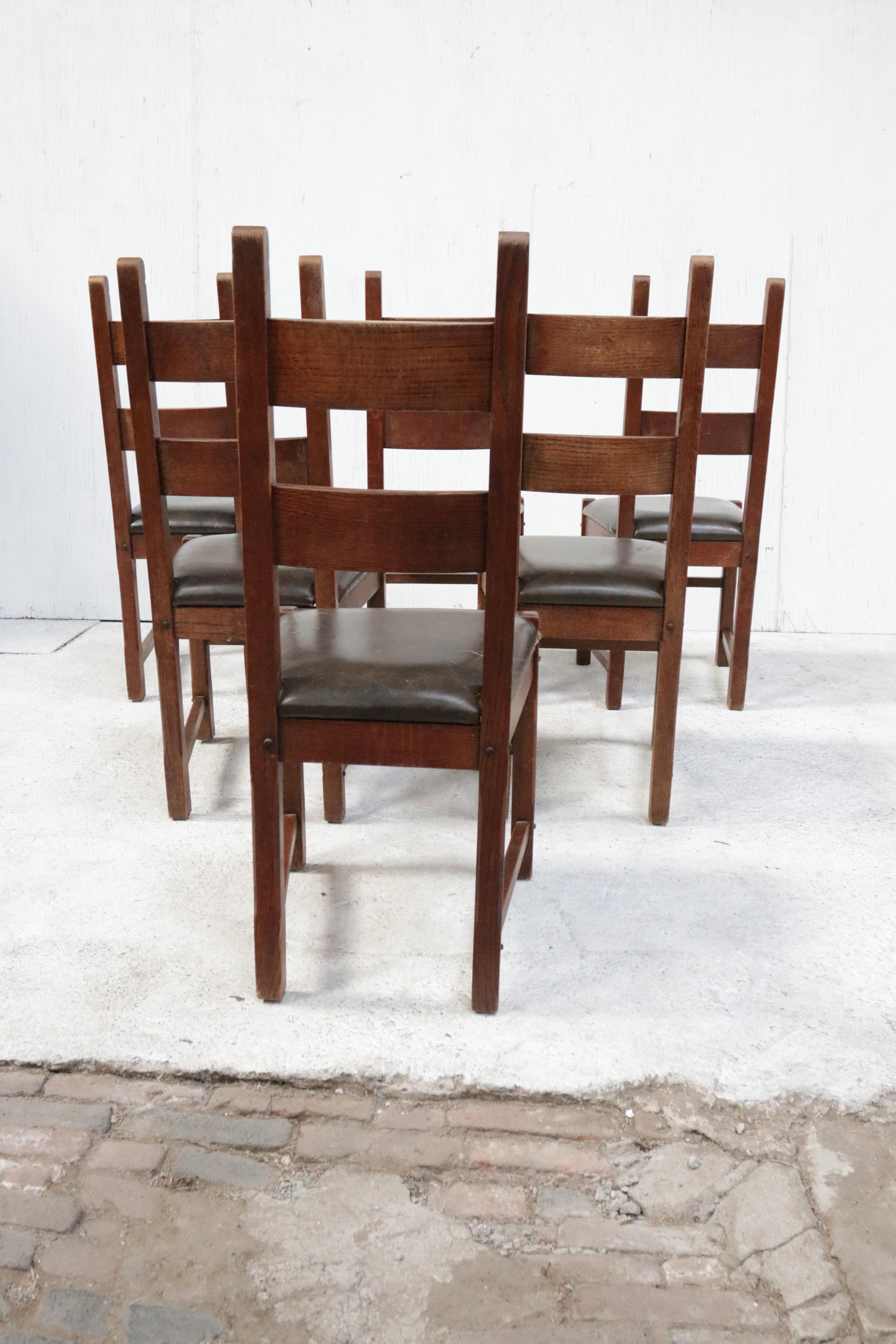 Set of 6 Brutalist Oak Raw Spanish Dining Chairs For Sale 4
