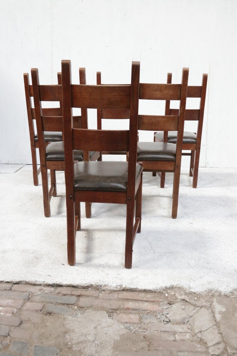 Set of 6 Brutalist Oak Raw Spanish Dining Chairs For Sale 5