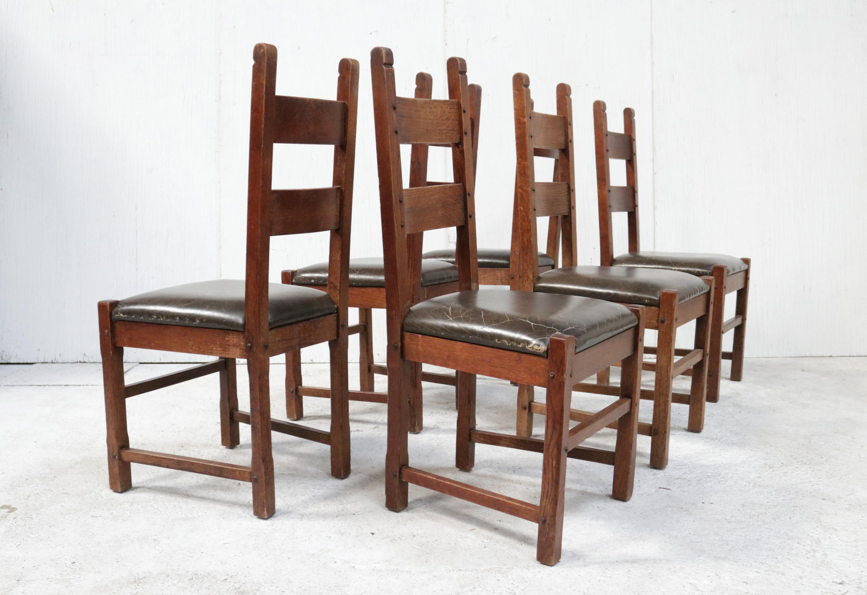 Set of 6 Brutalist Oak Raw Spanish Dining Chairs For Sale 6