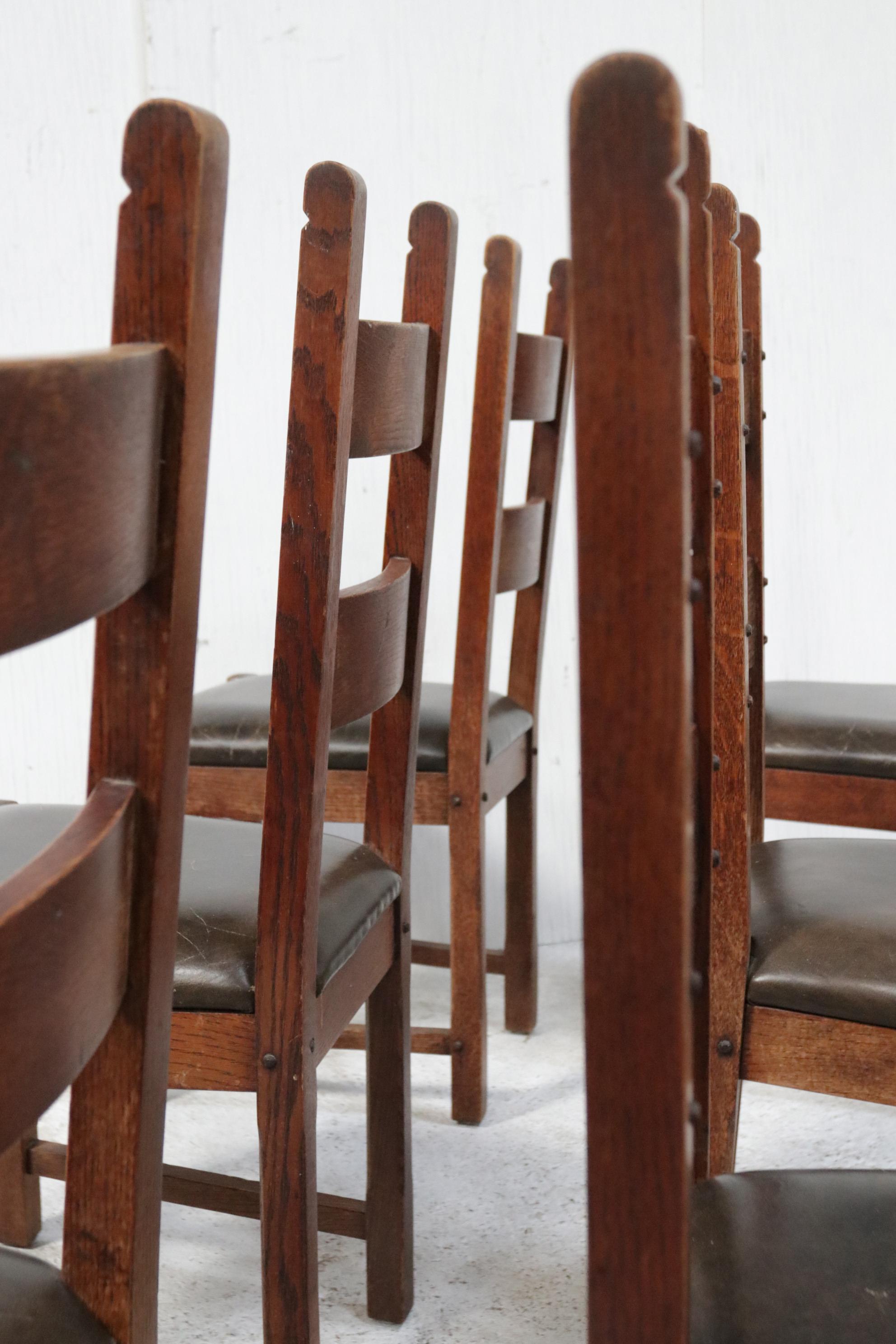 Set of 6 Brutalist Oak Raw Spanish Dining Chairs For Sale 8