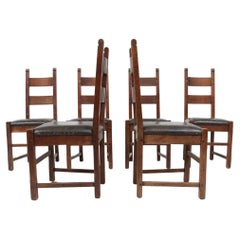 Set of 6 Brutalist Oak Raw Spanish Dining Chairs