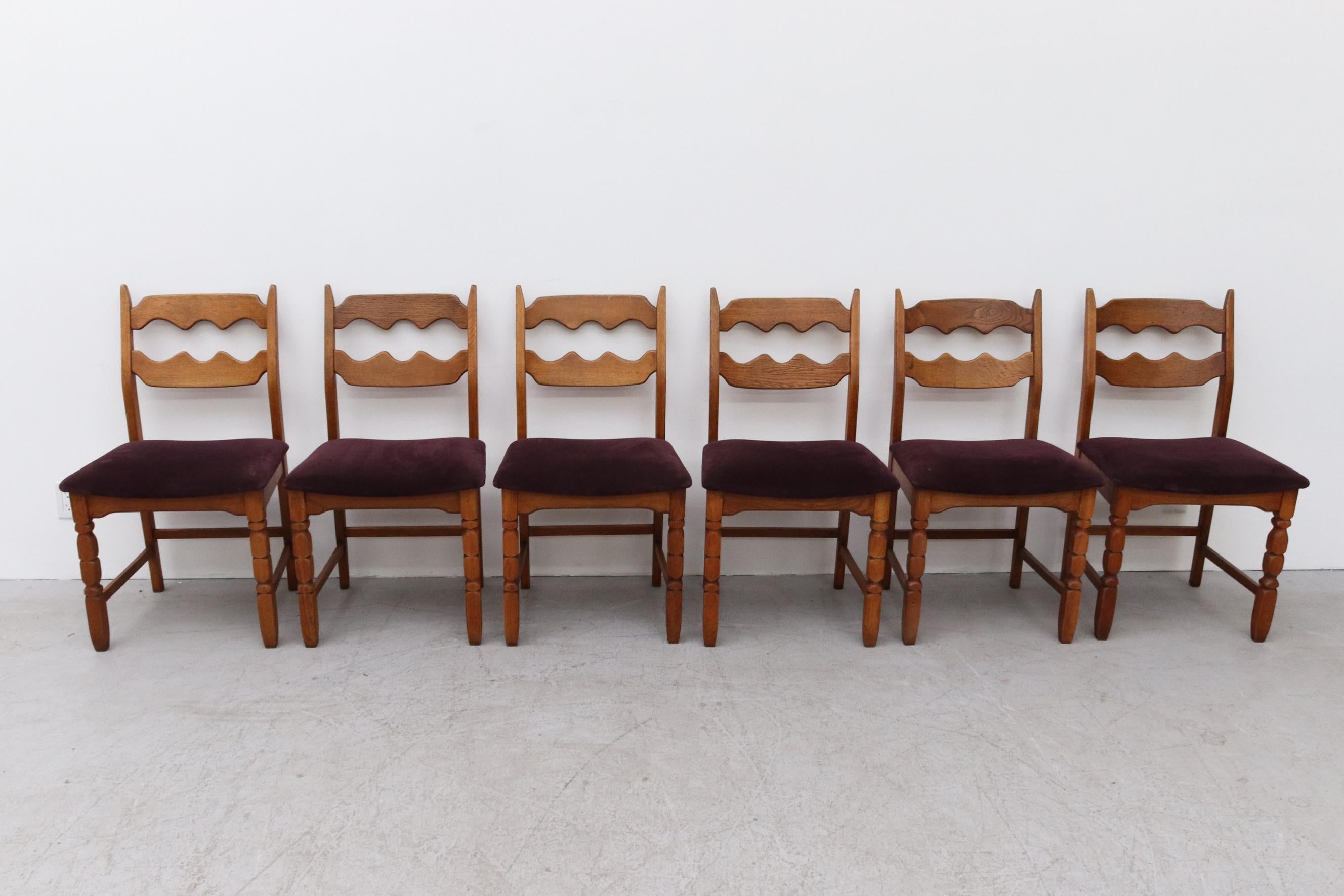 Mid-Century Modern Set of 6 Brutalist Oak Razor Back Dining Chairs by Henning Kjaernulf
