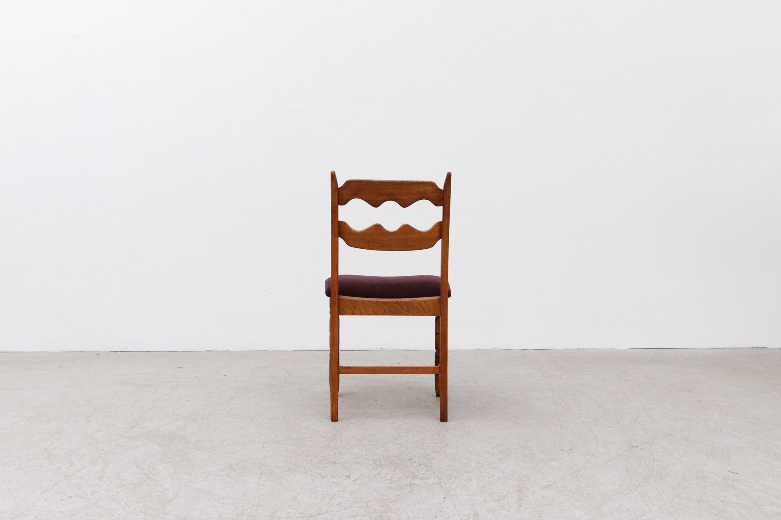 Velvet Set of 6 Brutalist Oak Razor Back Dining Chairs by Henning Kjaernulf