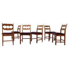 Set of 6 Brutalist Oak Razor Back Dining Chairs by Henning Kjaernulf