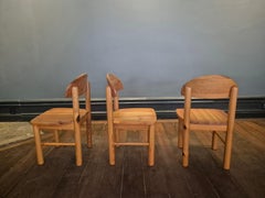Set of 6 brutalist pine chairs by Rainer Daumiller, Denmark 1970s.
