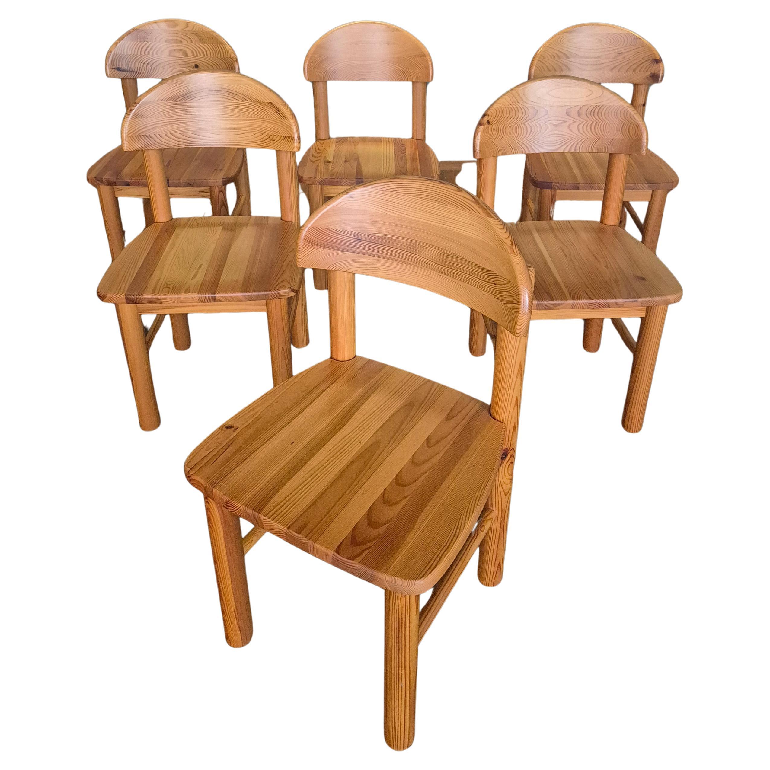 Conjunto de 6 sillas brutalistas de pino de Rainer Daumiller, Dinamarca, años 70.