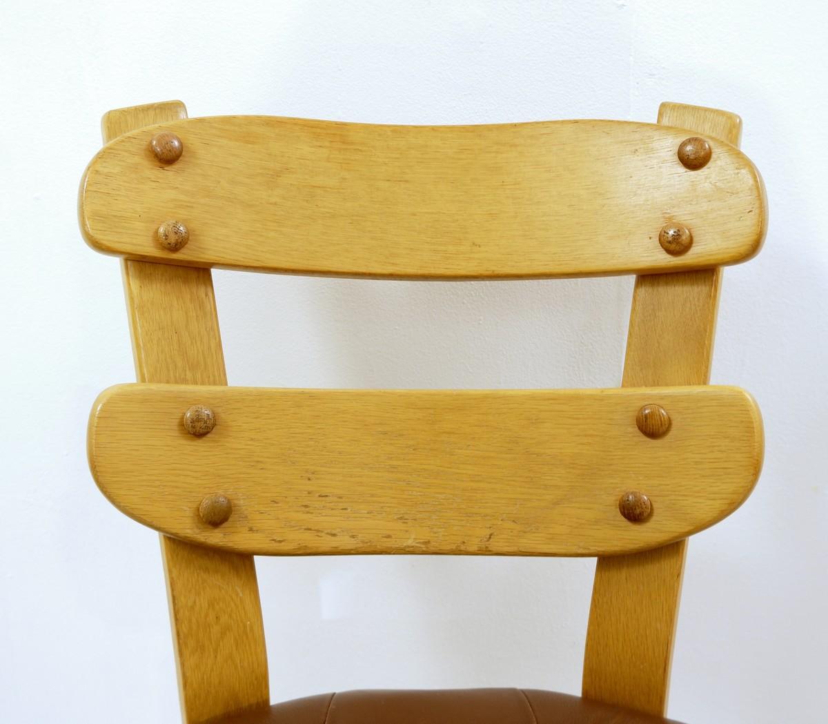 Wood Set of 6 Brutalist Style Chairs, circa 1970