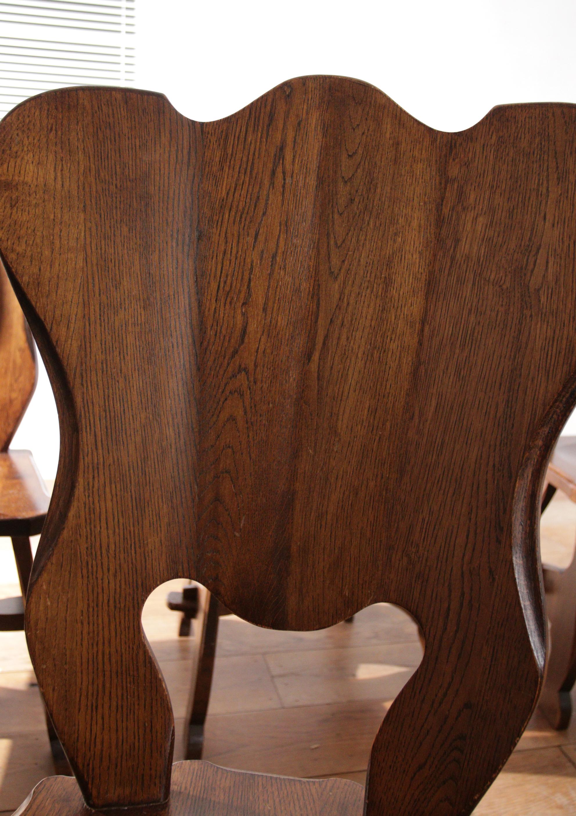 Set of 4 Brutalist Wabi Sabi Oak Dining Room Chairs 10