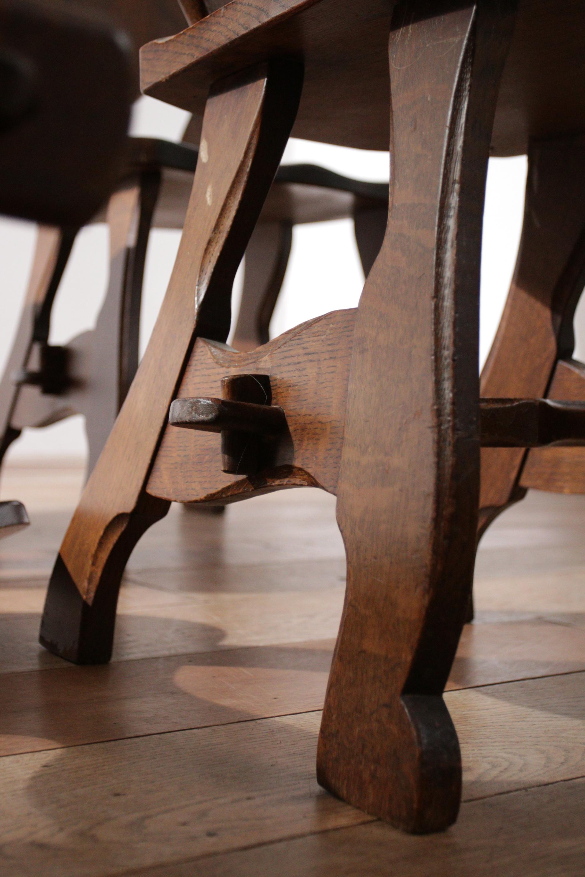 Set of 4 Brutalist Wabi Sabi Oak Dining Room Chairs 11