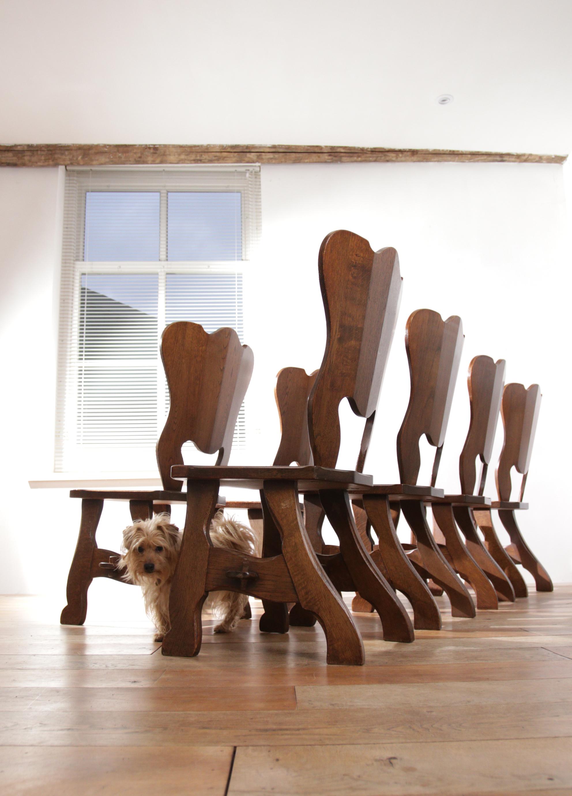 Late 20th Century Set of 4 Brutalist Wabi Sabi Oak Dining Room Chairs