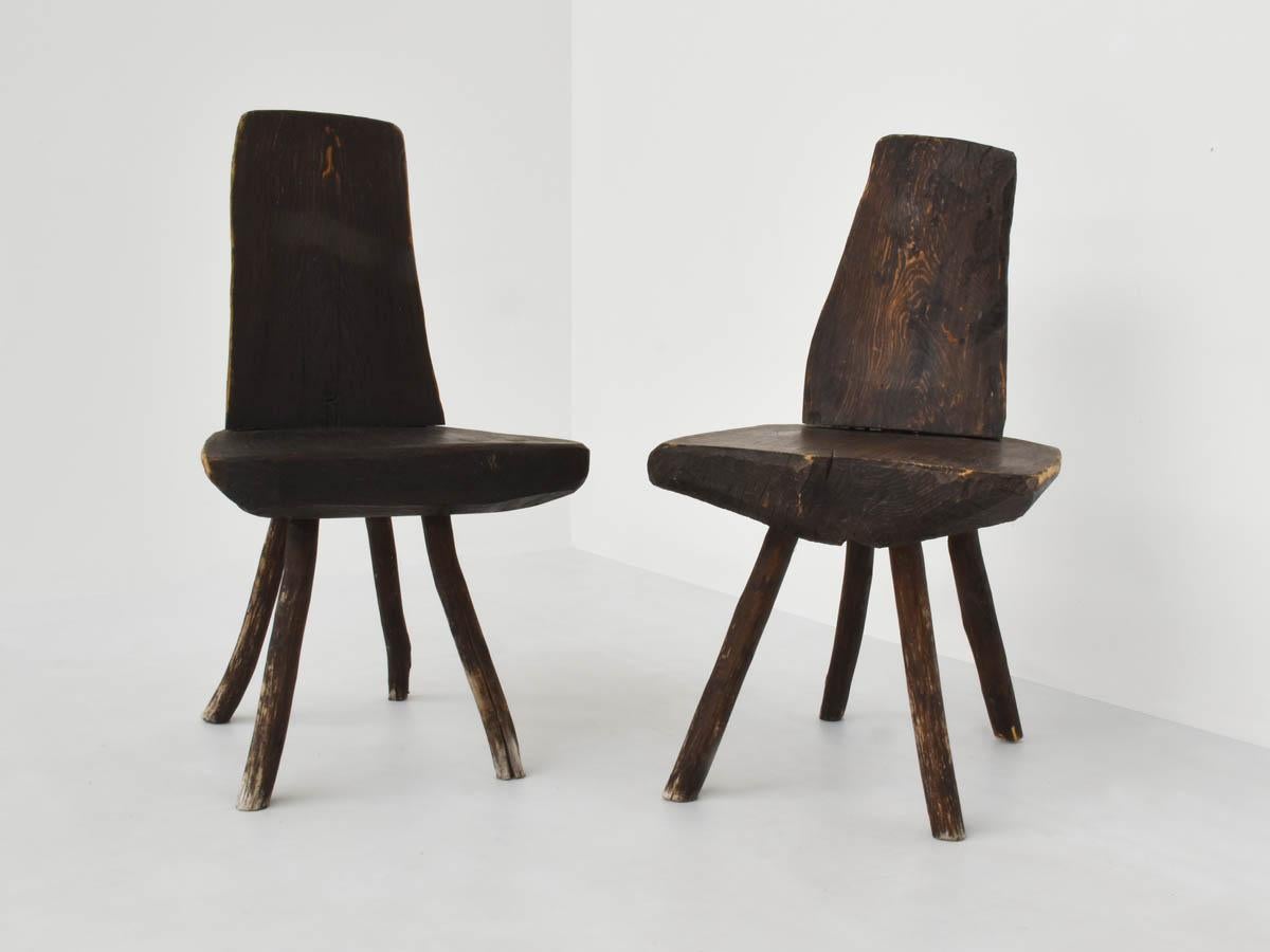 Européen Ensemble de 6 chaises en bois brutaliste en vente