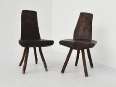 Set of 6 brutalist wood chairs