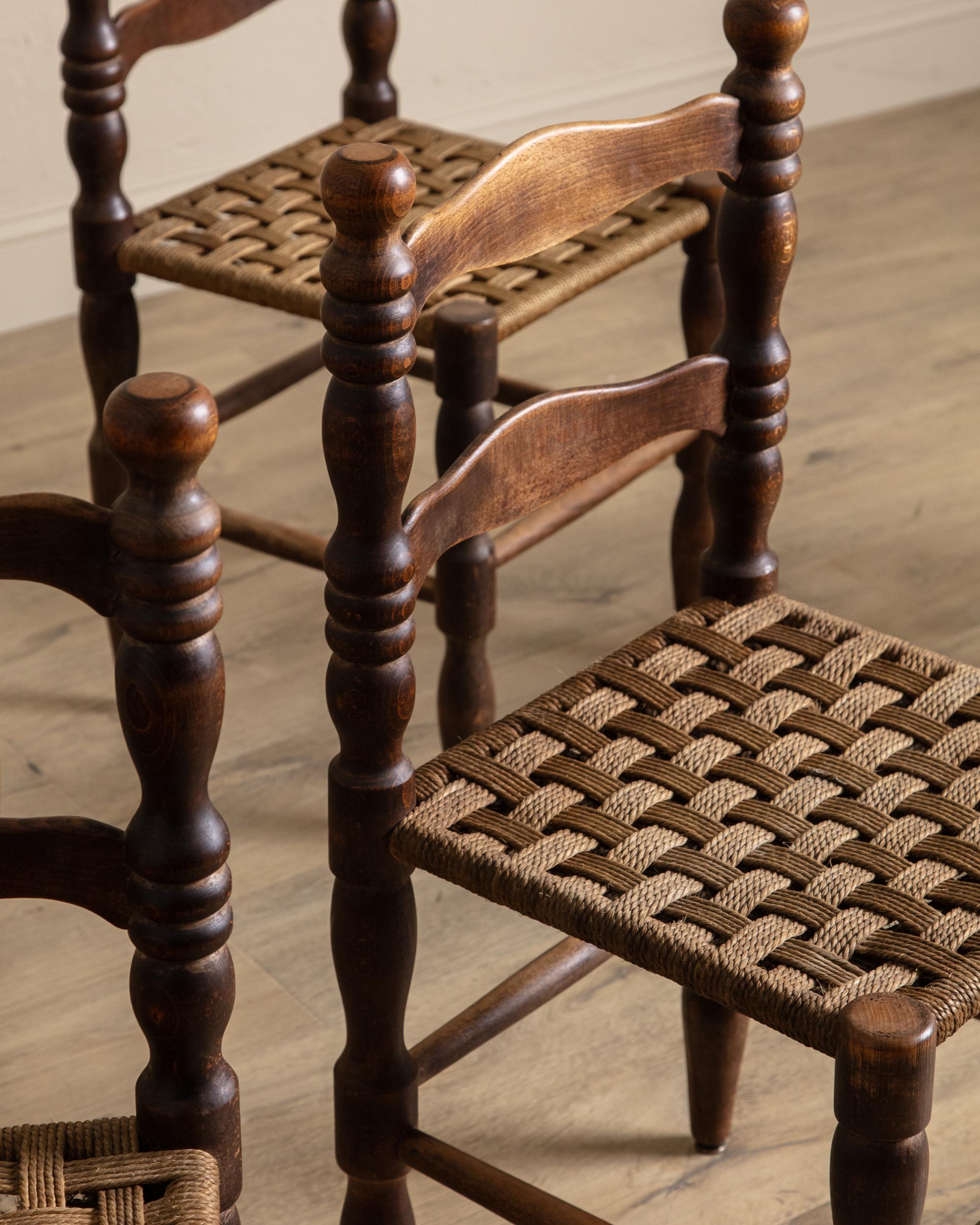 Satz von 6 Brutalist Wood Dining Chairs Manner of Charles Dudouyt, Frankreich, 1940er Jahre im Zustand „Gut“ im Angebot in Los Angeles, CA