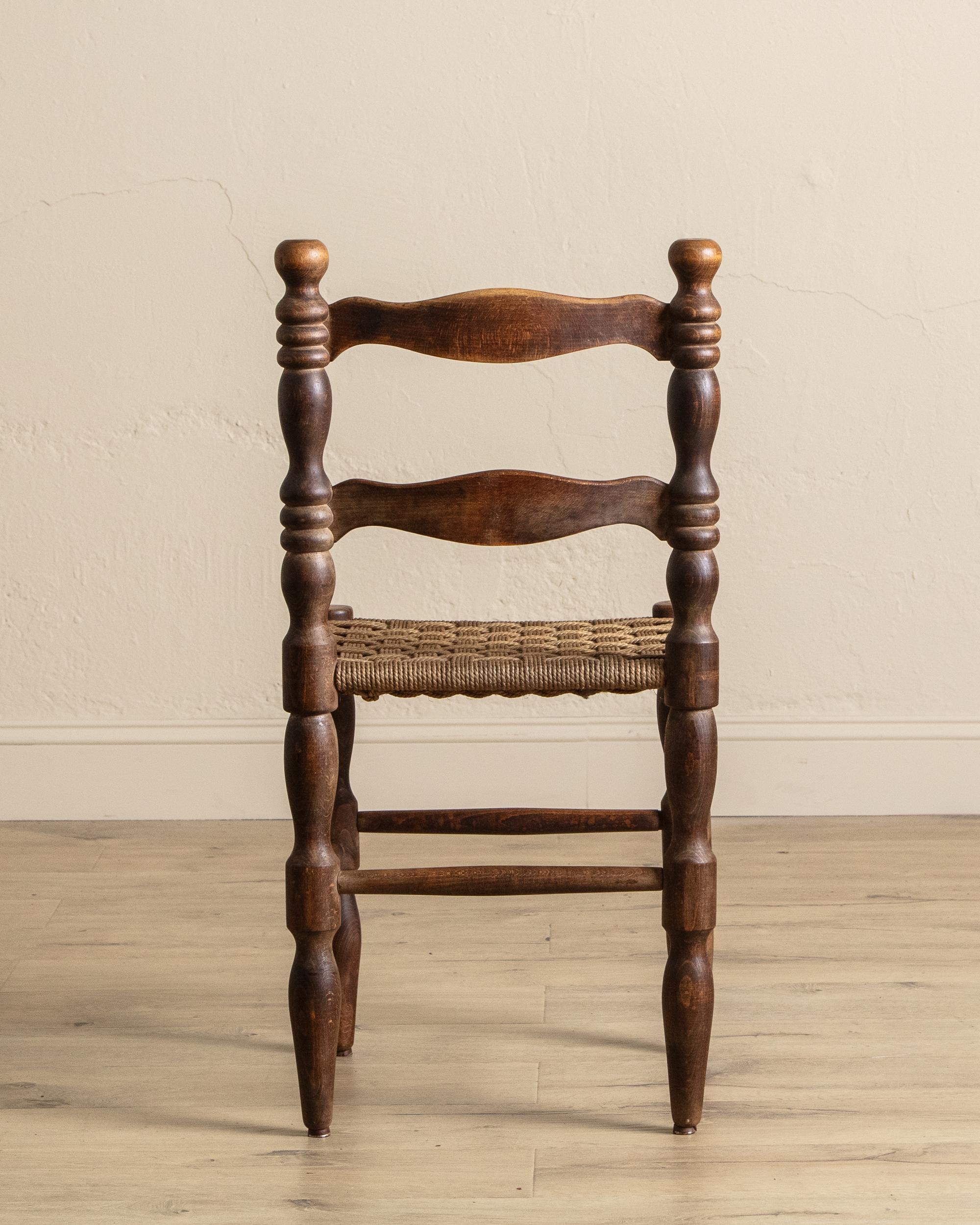 Satz von 6 Brutalist Wood Dining Chairs Manner of Charles Dudouyt, Frankreich, 1940er Jahre (Seil) im Angebot
