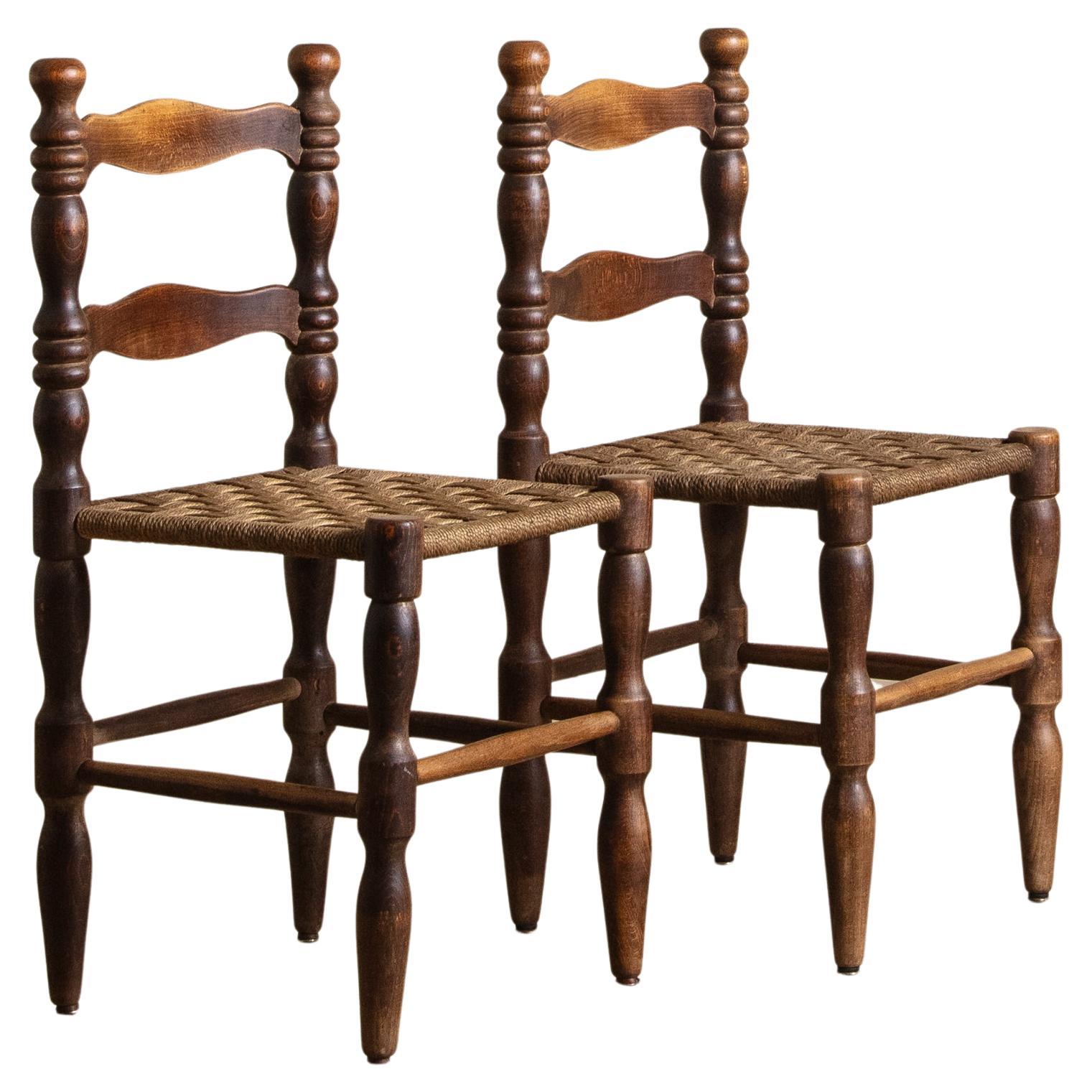 Satz von 6 Brutalist Wood Dining Chairs Manner of Charles Dudouyt, Frankreich, 1940er Jahre im Angebot