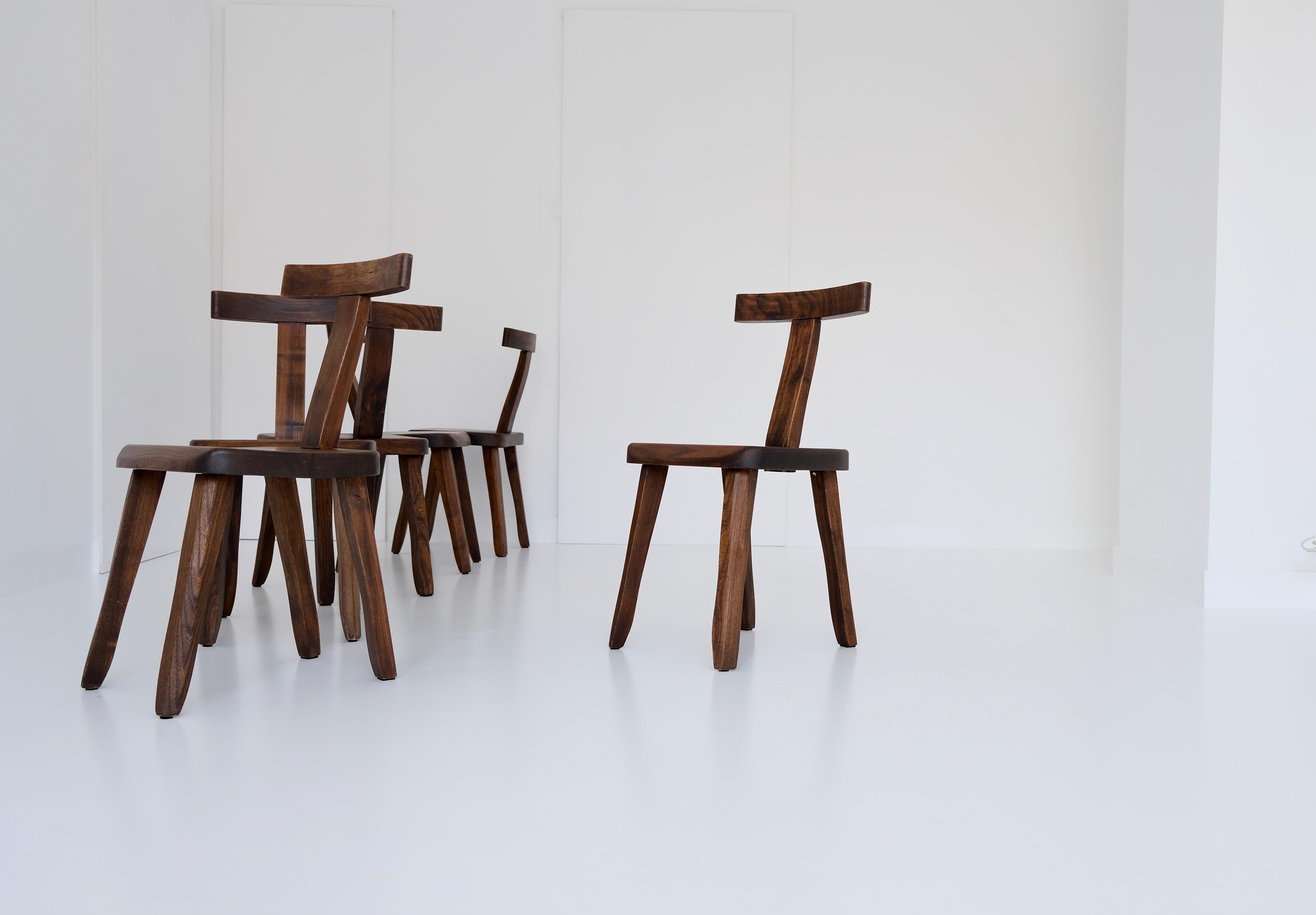Set of 6 Brutalistic, Minimalistic Dining or Side Chairs Made of Elm Wood 1