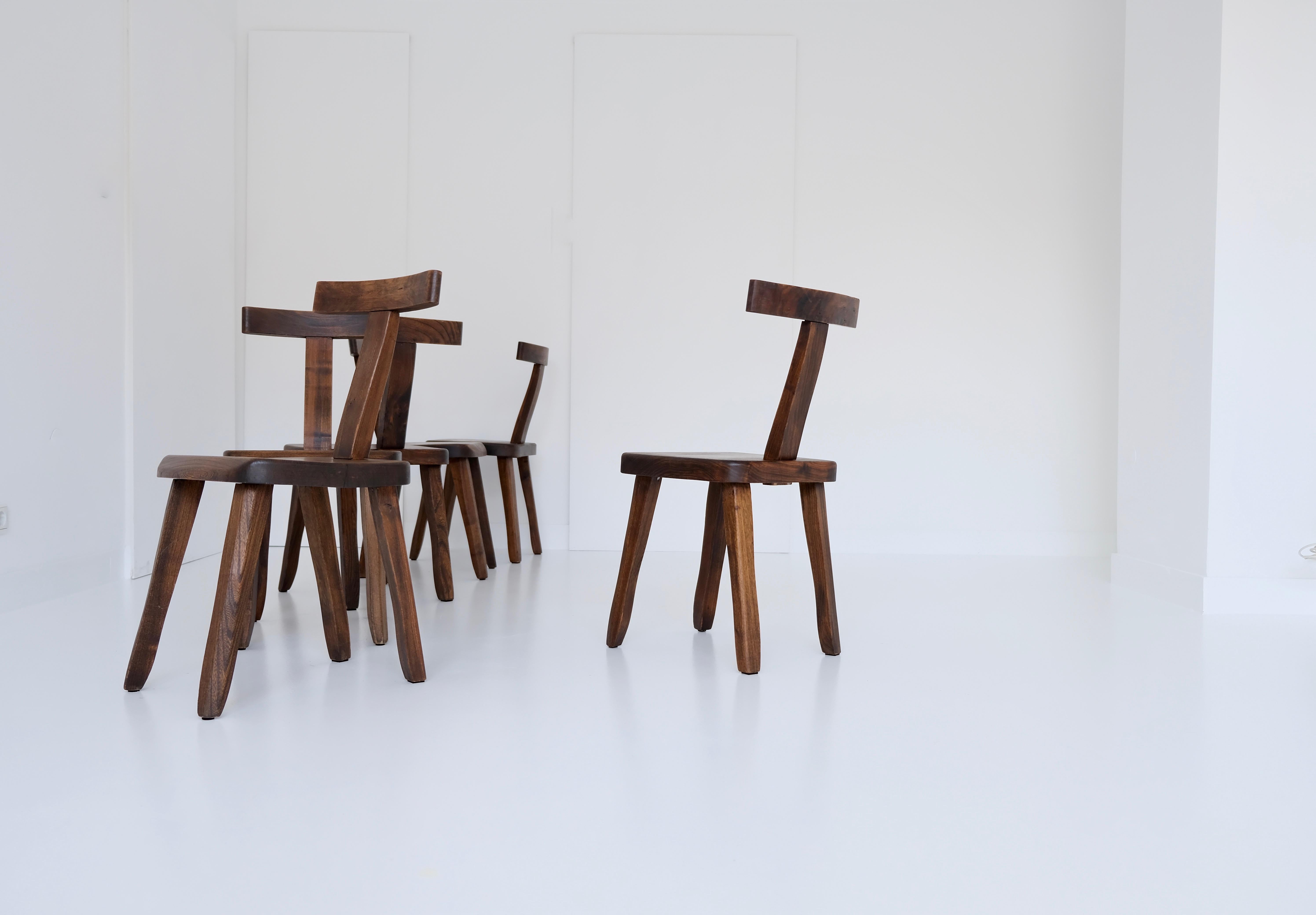 Set of 6 Brutalistic, Minimalistic Dining or Side Chairs Made of Elm Wood 3