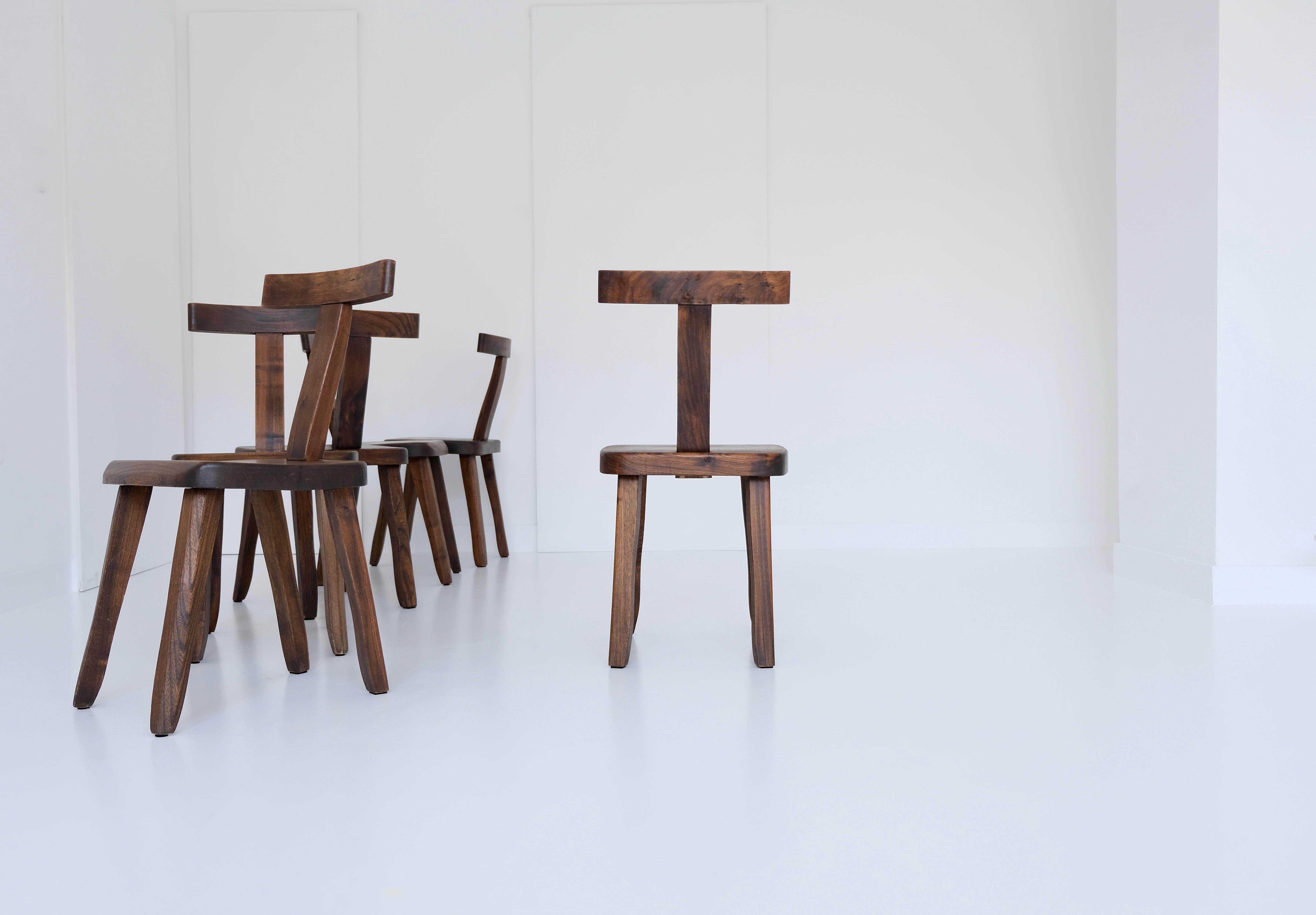 Set of 6 Brutalistic, Minimalistic Dining or Side Chairs Made of Elm Wood 4