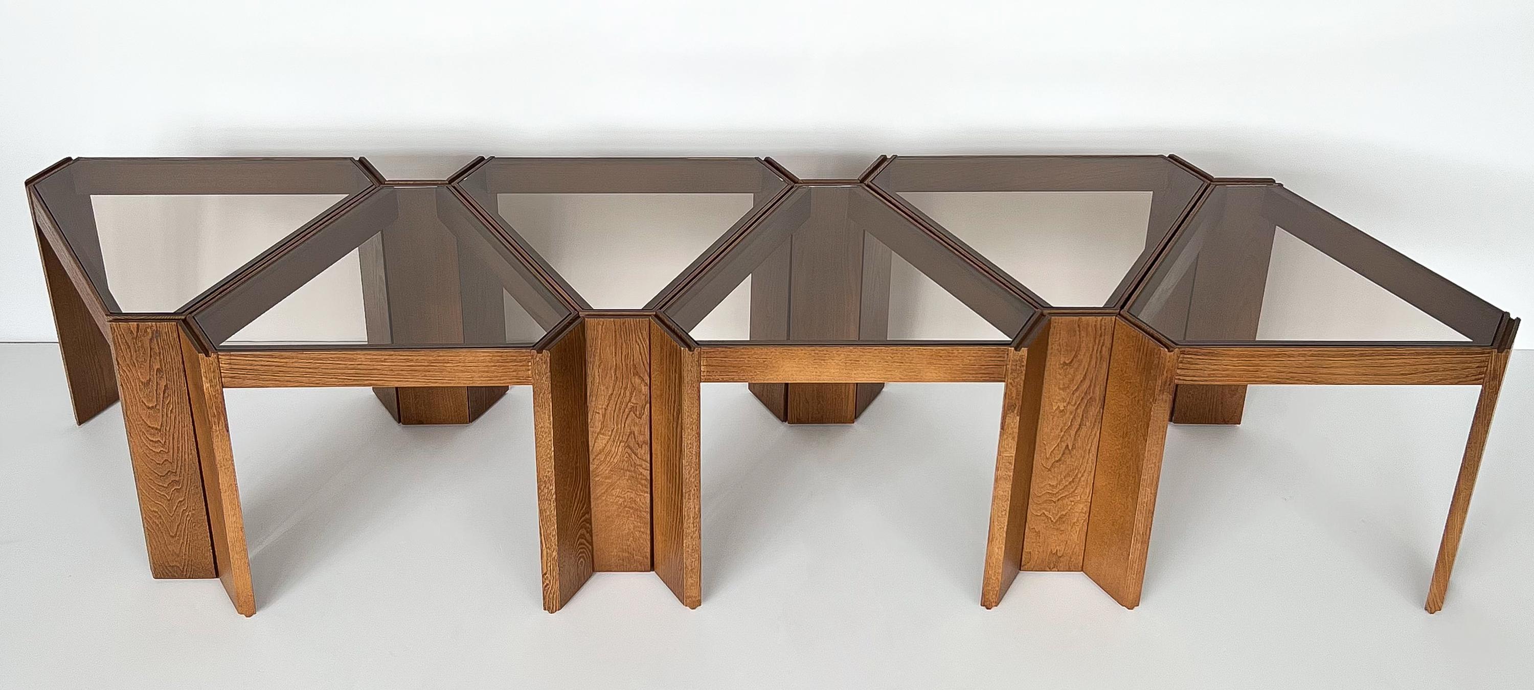 Mid-Century Modern Set of 6 Bunching Modular Coffee Tables in the Style of Frattini