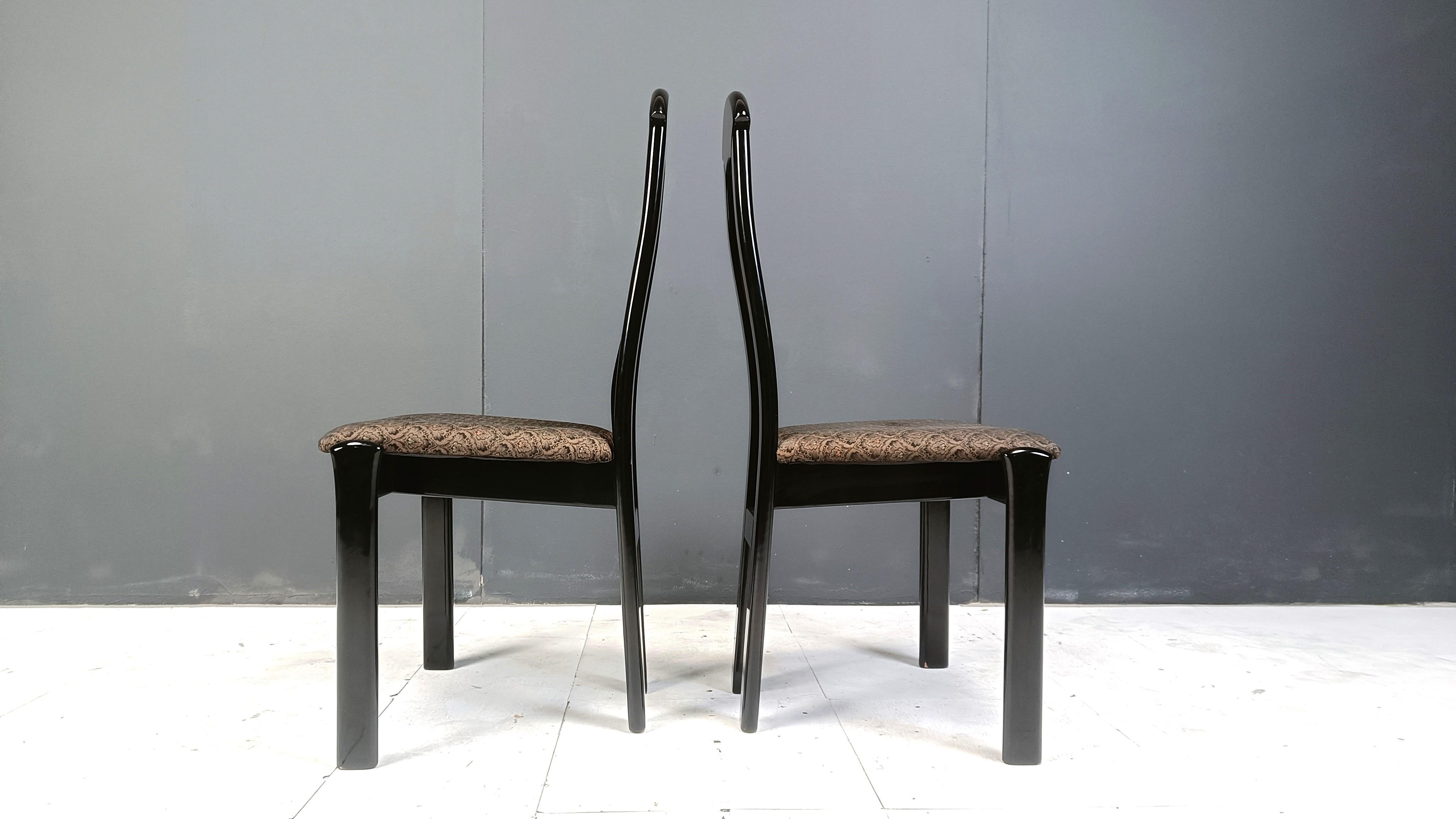 Set of 6 burl wood and lacquer dining chairs, 1980s 3