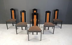 Set of 6 burl wood and lacquer dining chairs, 1980s