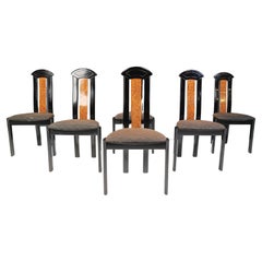 Set of 6 burl wood and lacquer dining chairs, 1980s