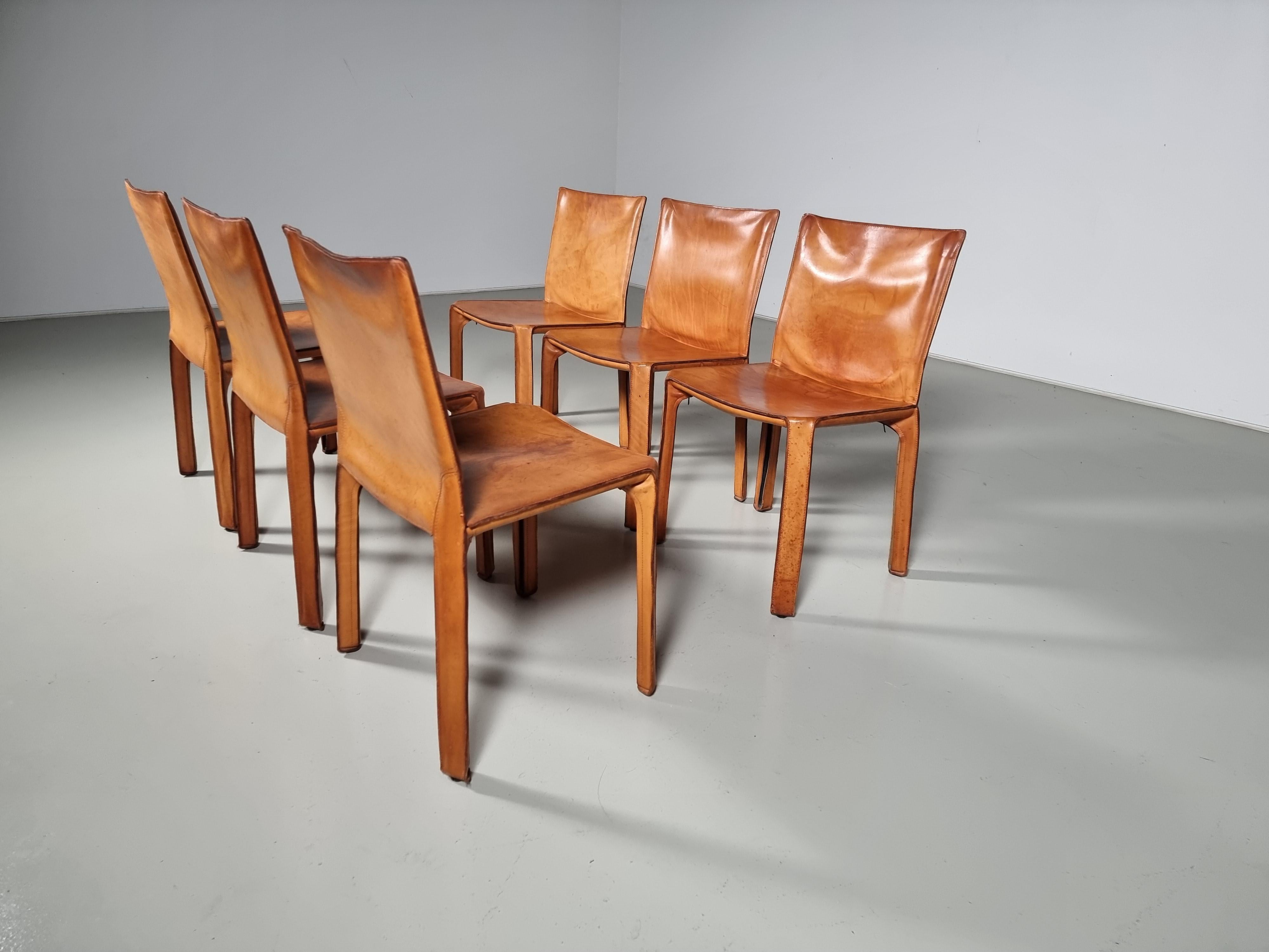 Mid-Century Modern Set of 6 CAB 412 Chairs by Mario Bellini for Cassina, 1970s