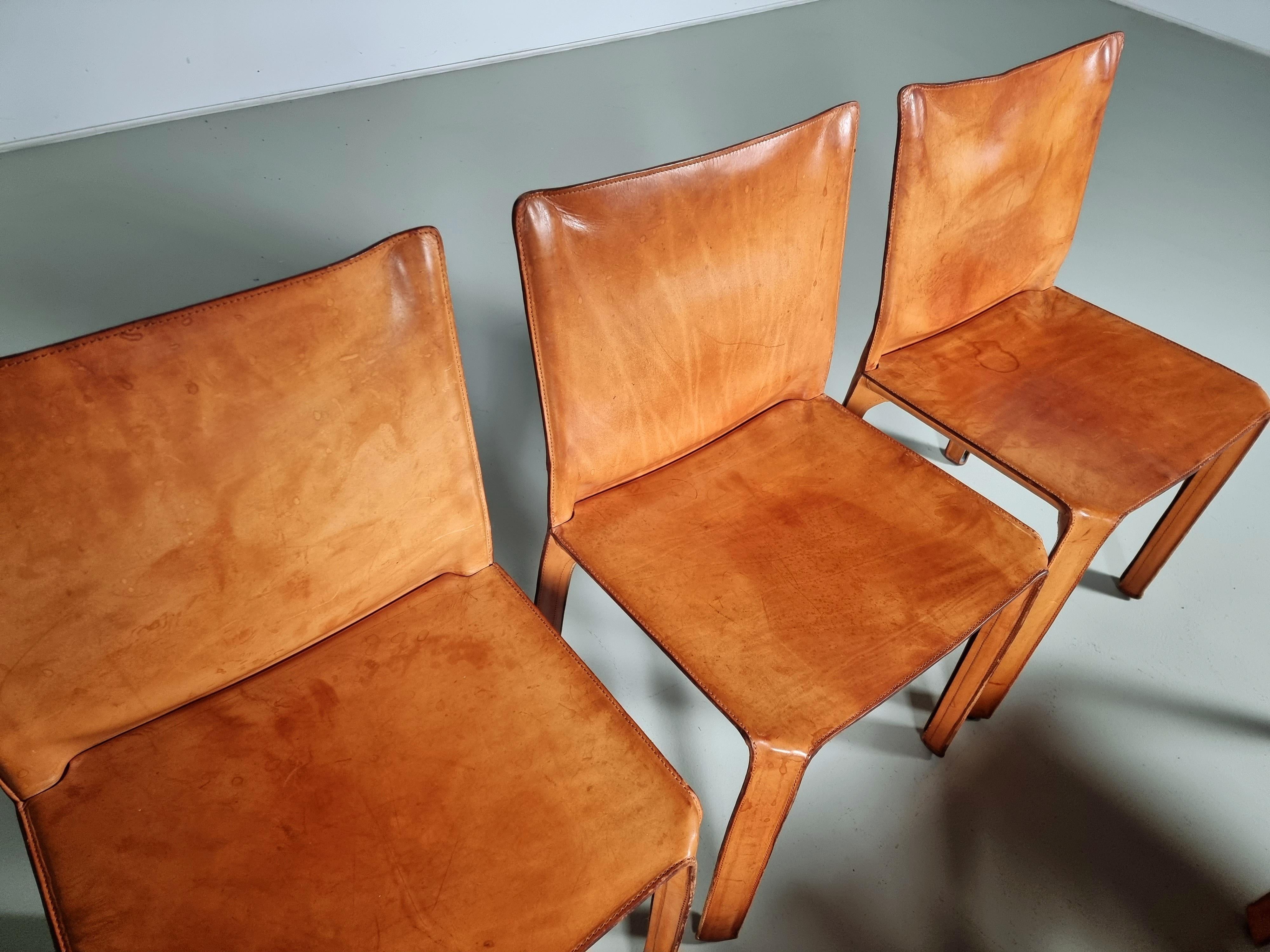 Leather Set of 6 CAB 412 Chairs by Mario Bellini for Cassina, 1970s