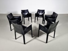 Set of 6 Cab 413 Chairs in black leather by Mario Bellini for Cassina, 1980s