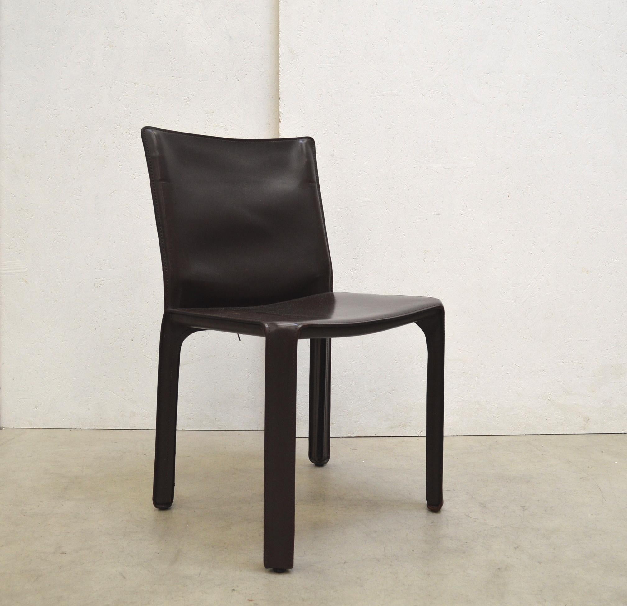 Set of 6 Cab Chair 412 by Mario Bellini for Cassina Chocolate Brown Leather In Good Condition In Aachen, NW