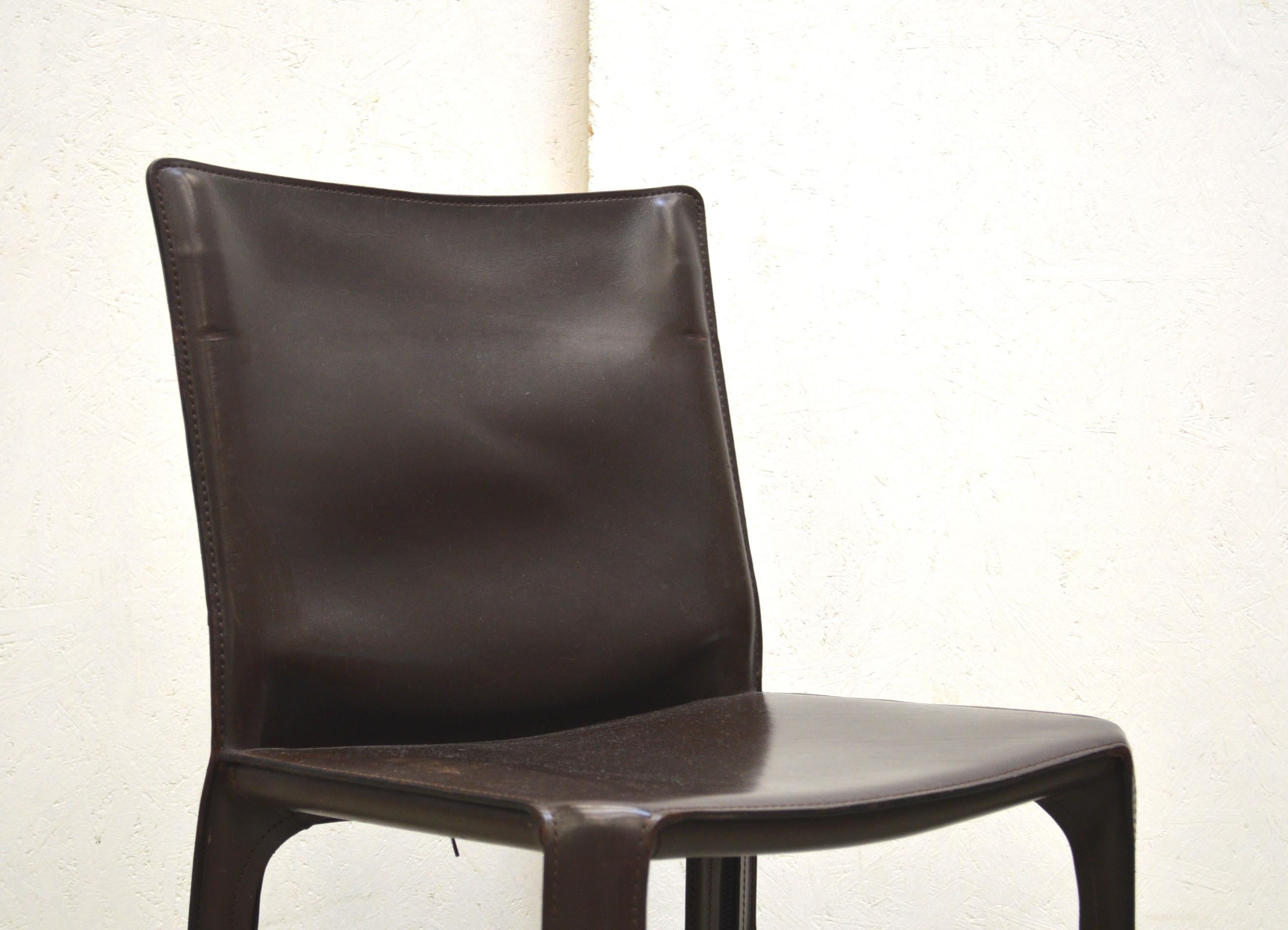 Late 20th Century Set of 6 Cab Chair 412 by Mario Bellini for Cassina Chocolate Brown Leather
