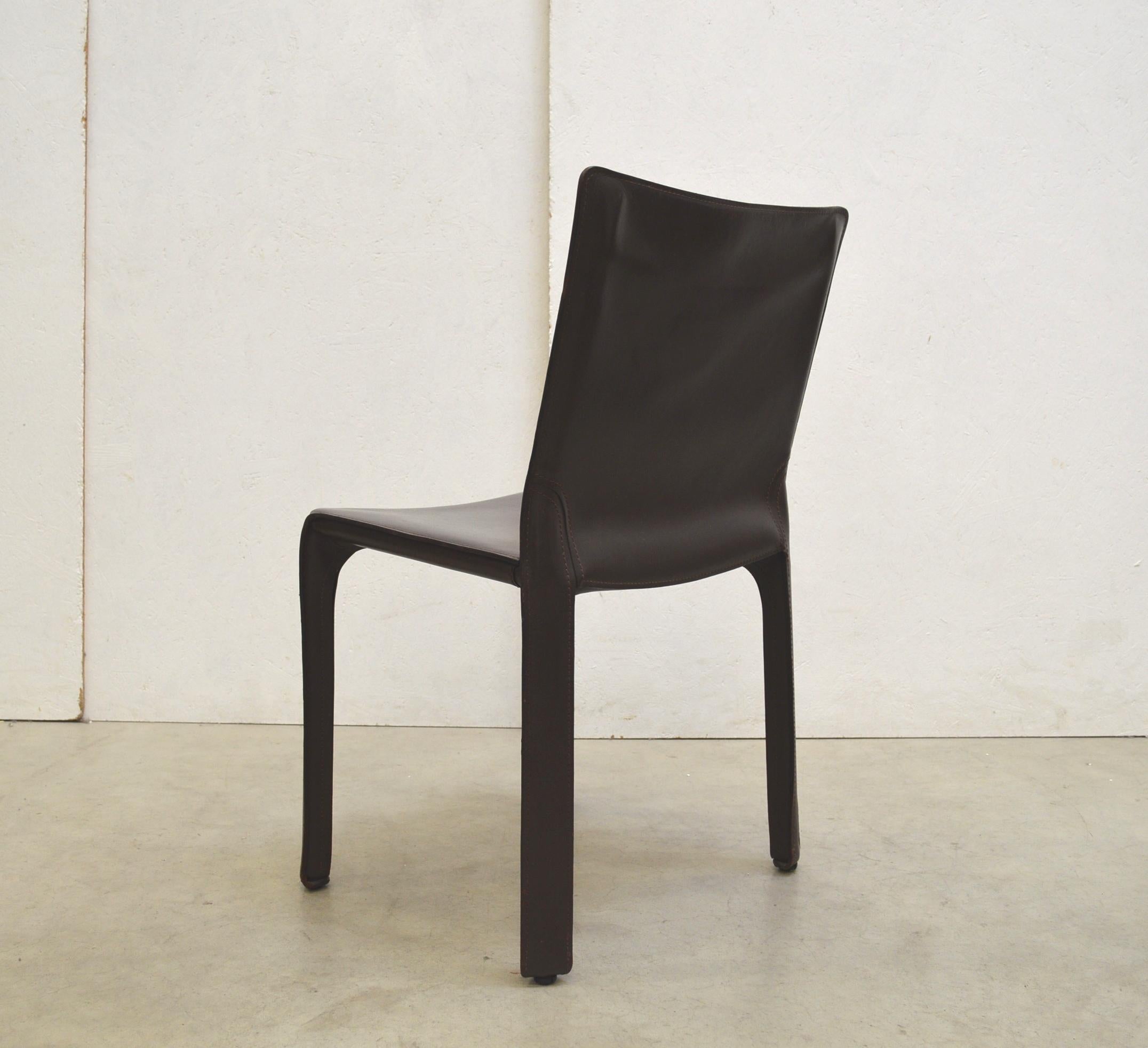 Steel Set of 6 Cab Chair 412 by Mario Bellini for Cassina Chocolate Brown Leather