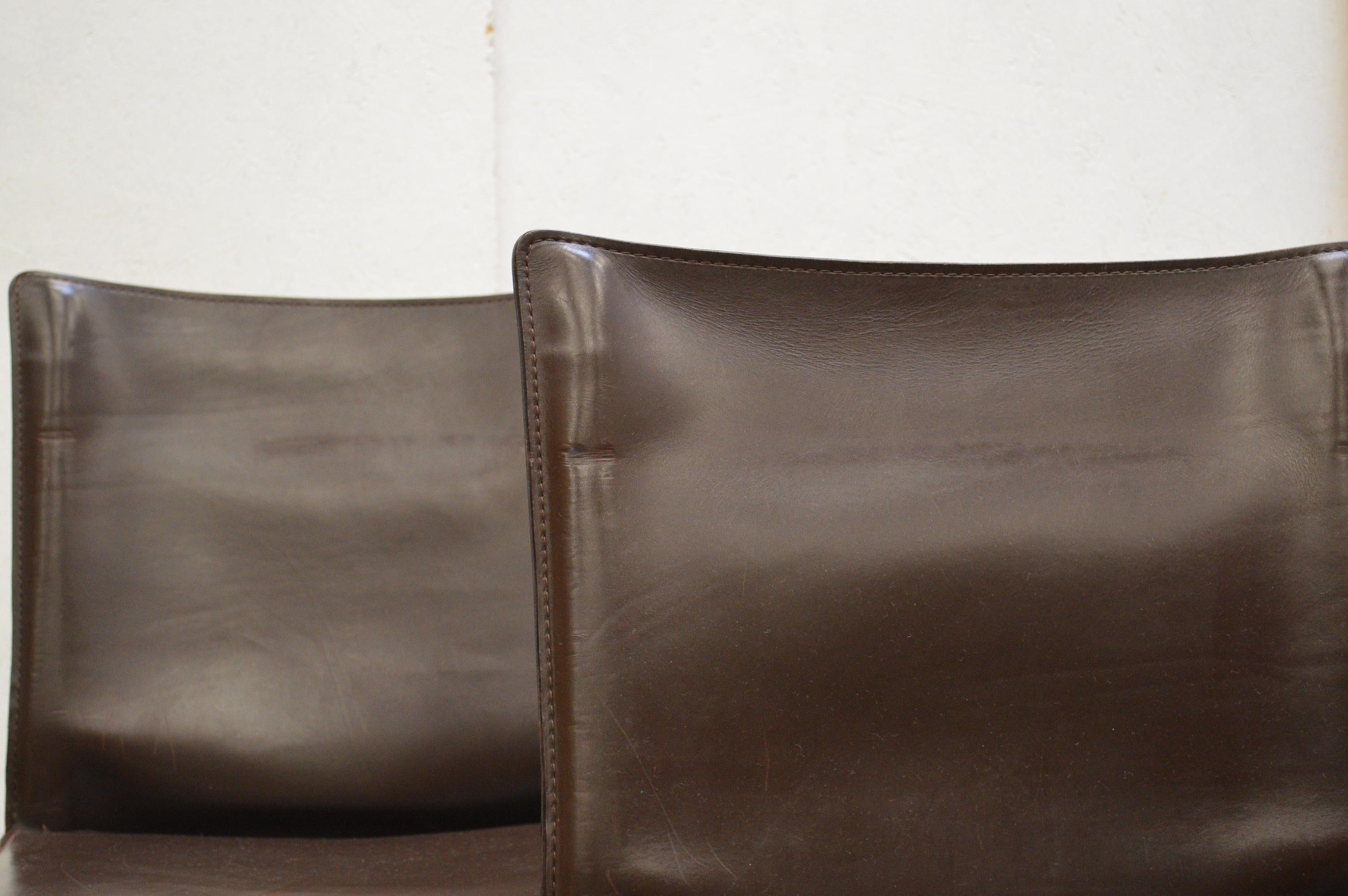 Set of 6 Cab Chair 412 by Mario Bellini for Cassina Chocolate Brown Leather 2