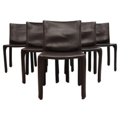 Set of 6 Cab Chair 412 by Mario Bellini for Cassina Chocolate Brown Leather