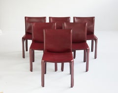 Set of 6 CAB Chairs by Mario Bellini by Cassina Burgundy "Cuoio Plus", Italy