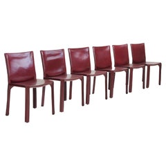 Set of 6 CAB Chairs by Mario Bellini by Cassina Burgundy "Cuoio Plus", Italy