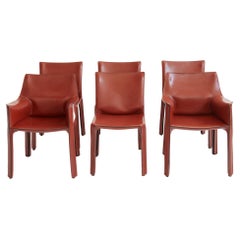 Set of 6 CAB Chairs by Mario Bellini by Cassina China Red, Italy