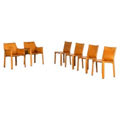 Set of 6 CAB Chairs by Mario Bellini for Cassina, Original Cognac Leather Patina
