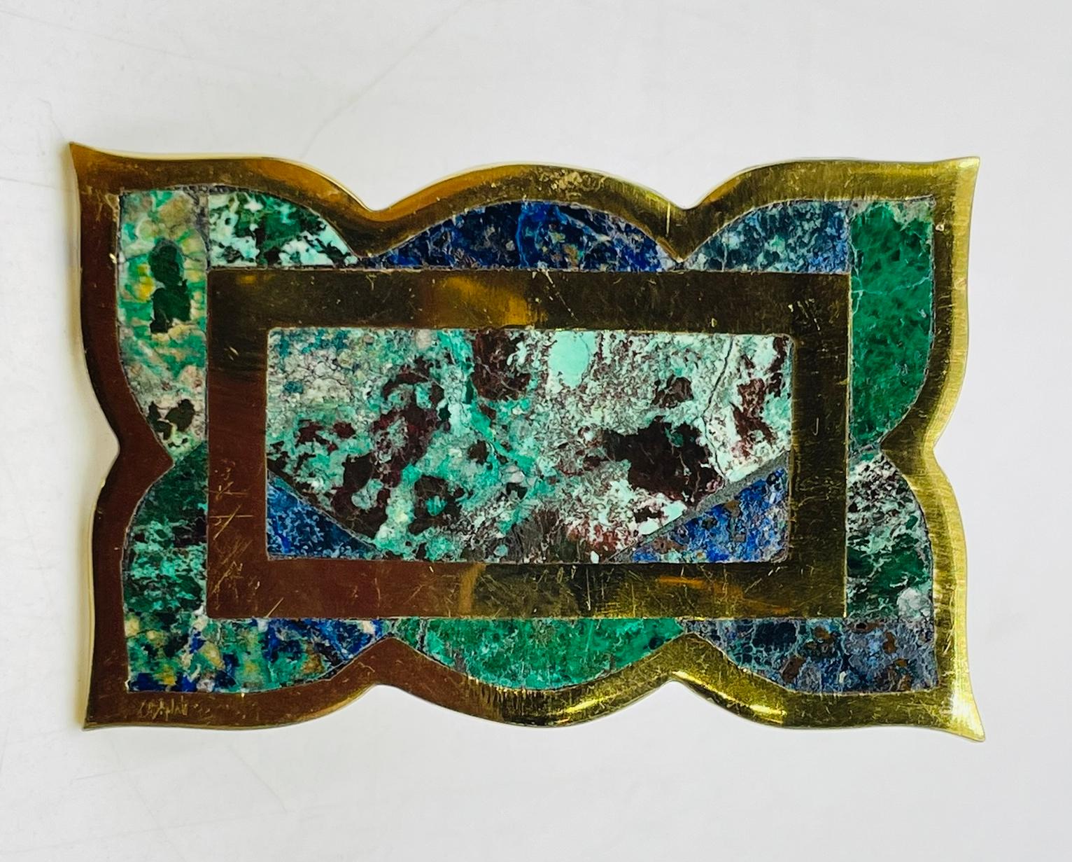 Set of 6 Cabinet Pulls in Brass & Stone inlay by Los Castillo, Mexico 1950s For Sale 3