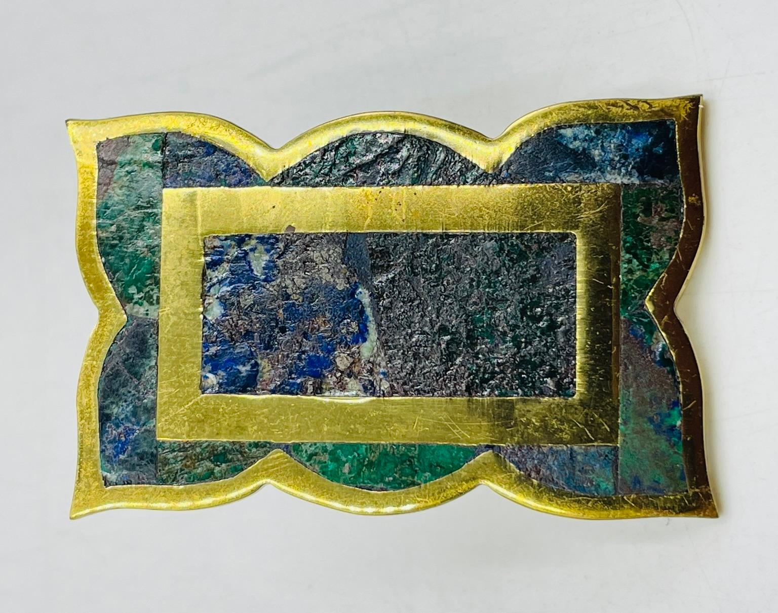 Set of 6 Cabinet Pulls in Brass & Stone inlay by Los Castillo, Mexico 1950s For Sale 4