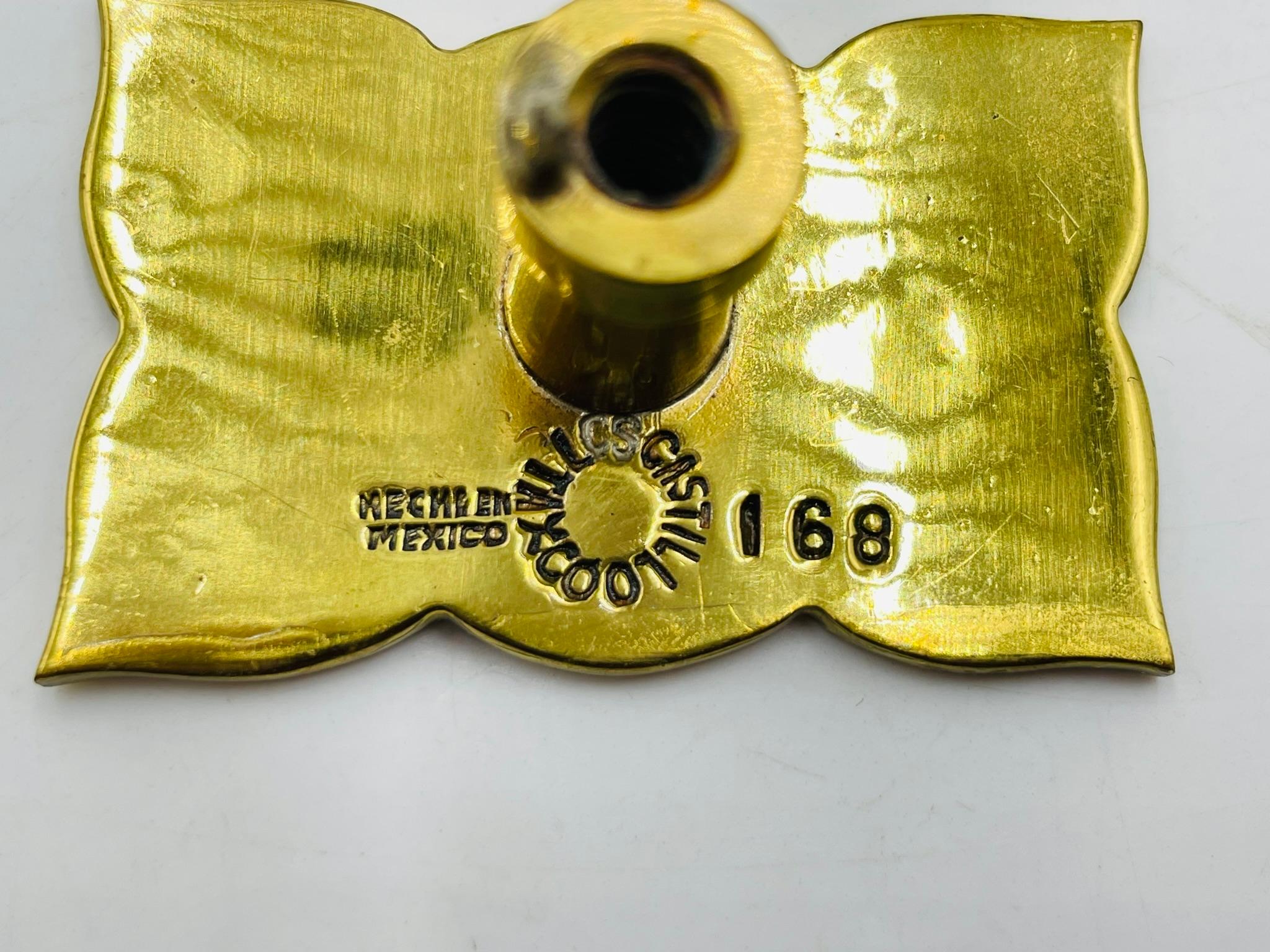 Set of 6 Cabinet Pulls in Brass & Stone inlay by Los Castillo, Mexico 1950s For Sale 7